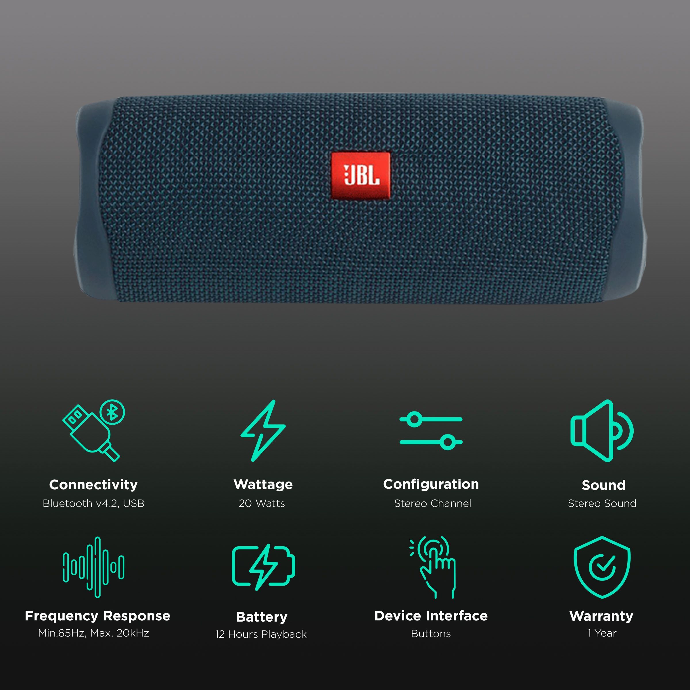 JBL Flip 5 20W Portable Bluetooth Speaker (IPX7 Water Resistant, JBL's Signature Sound, Stereo Channel, Blue)_2