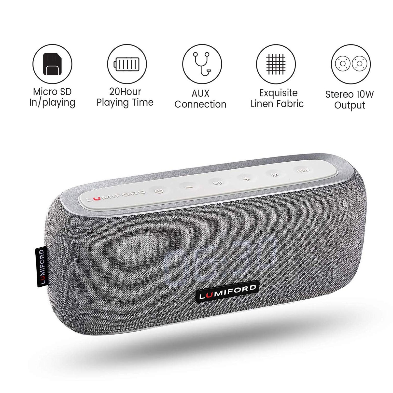 LUMIFORD Digi Clock 3-in-1 10W Portable Bluetooth Speaker (Built-In FM Radio, Stereo Sound, Grey)_10