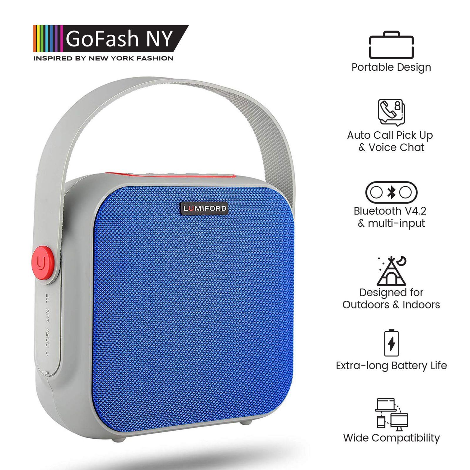 Lumiford GoFash-NY Broadway 16W Portable Bluetooth Speakers (IPX5 Water Proof, 2.1 Channel, Blue)_13