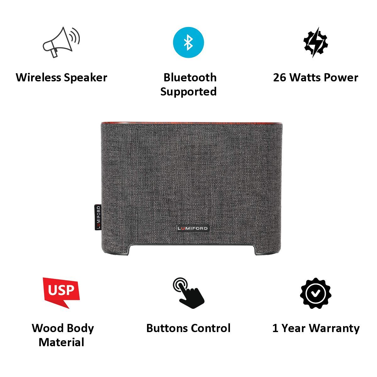 LUMIFORD BT04 26W Portable Bluetooth Speaker (Voice Assistant Supported, 2.1 Channel, Dark Grey)_3