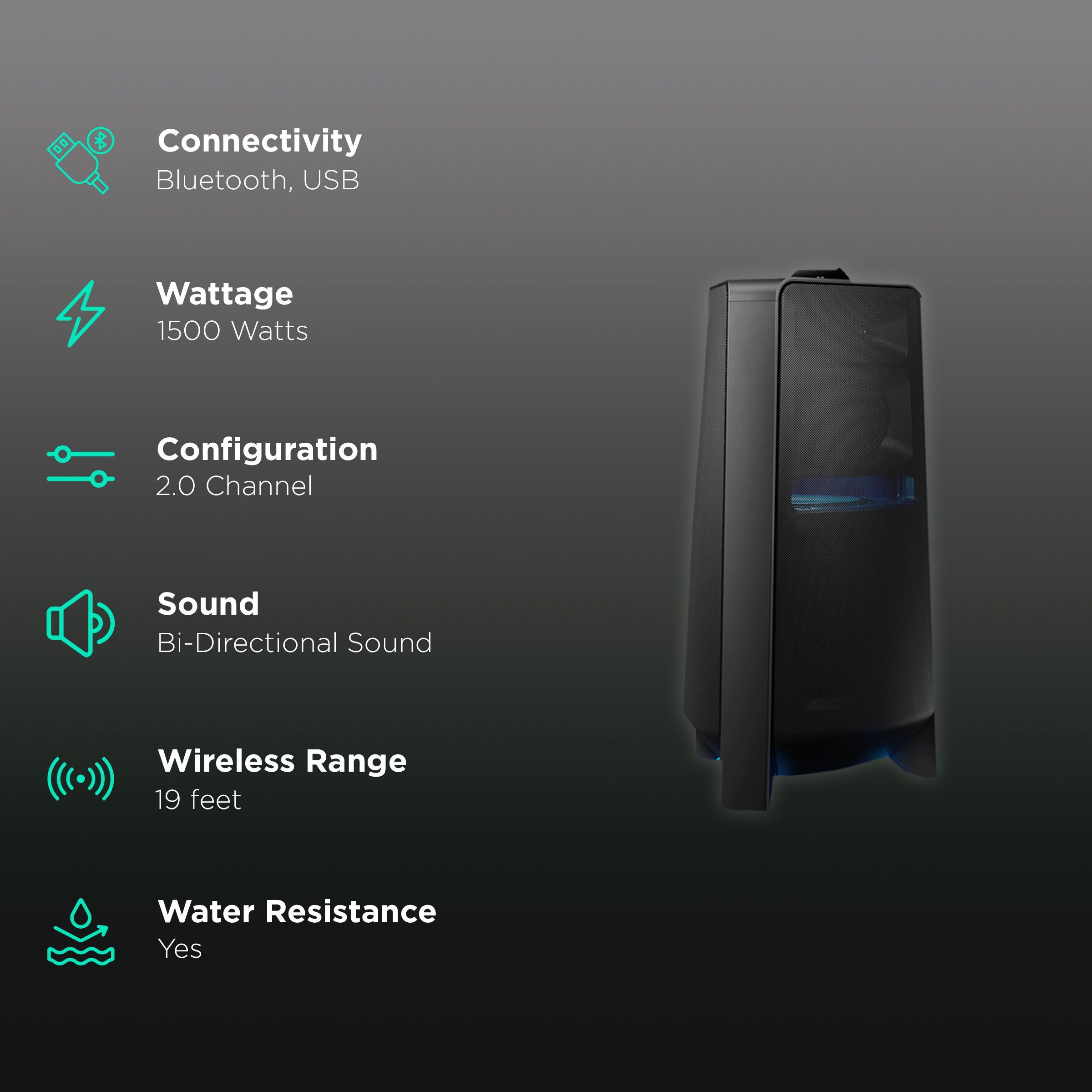 SAMSUNG 1500W Bluetooth Party Speaker (Water Resistant, 2.0 Channel, Black)_2