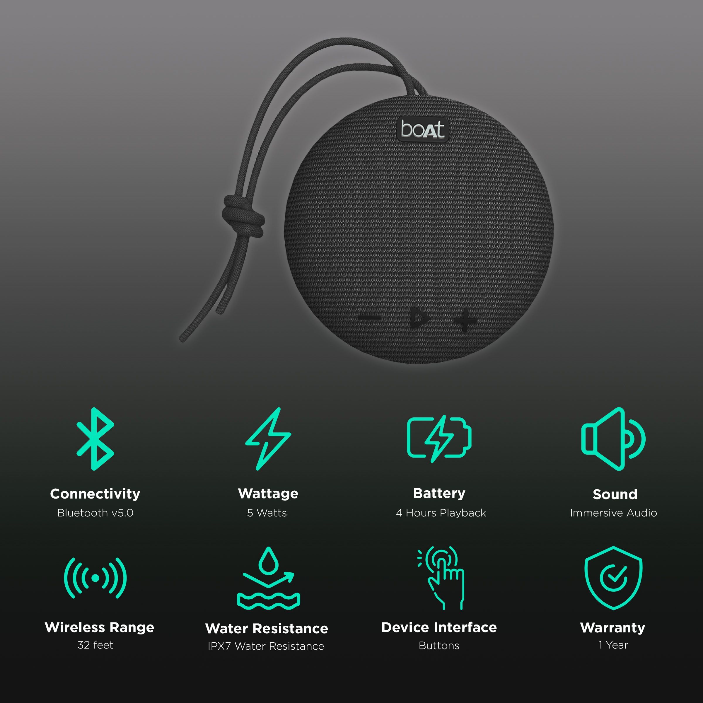 boAt Stone 193 5W Portable Bluetooth Speaker (IPX7 Water Resistant, 4 Hours Playtime, Black)_2