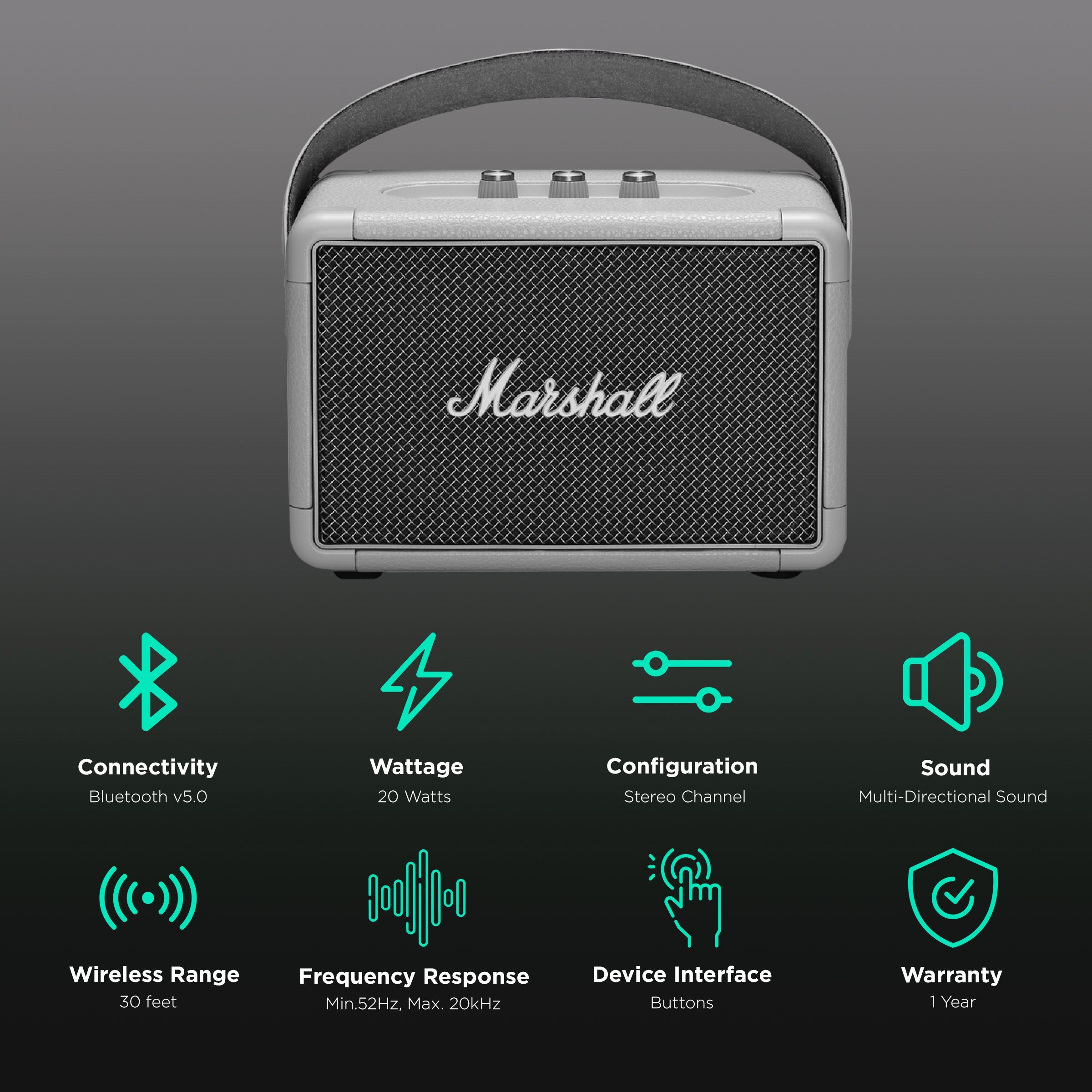 Marshall Kilburn II 20W Portable Bluetooth Speaker (IPX2 Water Resistant, Multi-Host Functionality, Stereo Channel, Grey)_2