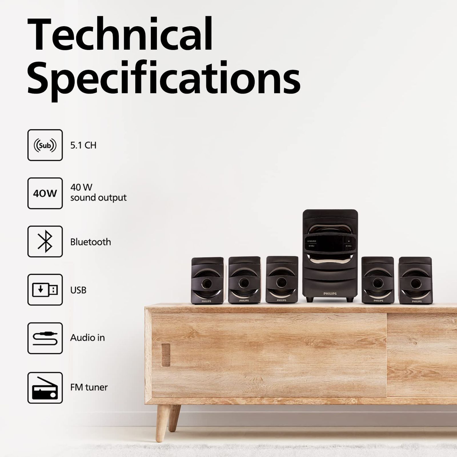 PHILIPS 40W Multimedia Speaker (Surround Sound, 5.1 Channel, Black) PHILIPS 40W Multimedia Speaker (Surround Sound, 5.1 Channel, Black)_4