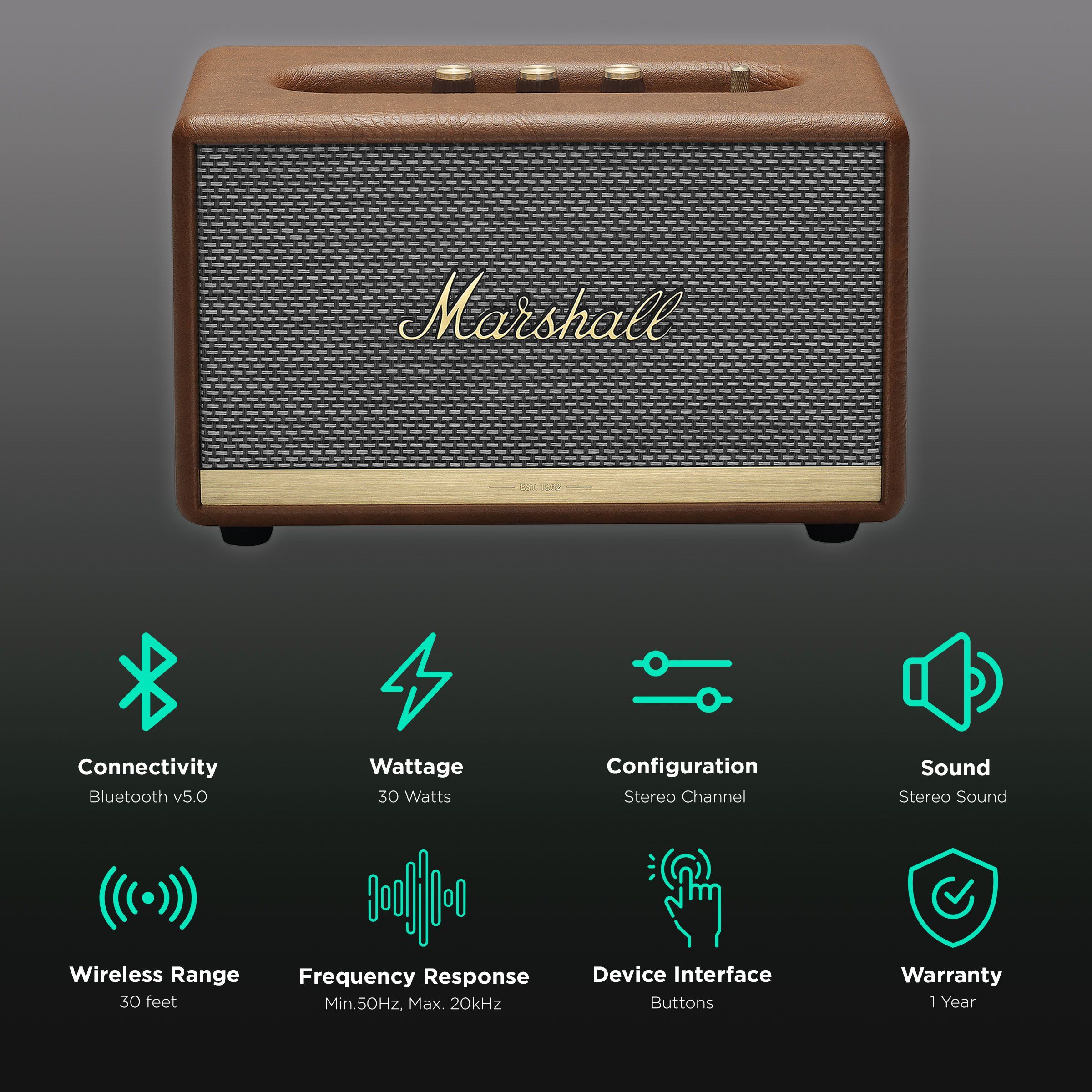 Marshall Acton II 30W Portable Bluetooth Speaker (Multi-Host Functionality, Stereo Channel, Brown) Marshall Acton II 30W Portable Bluetooth Speaker (Multi-Host Functionality, Stereo Channel, Brown)_2
