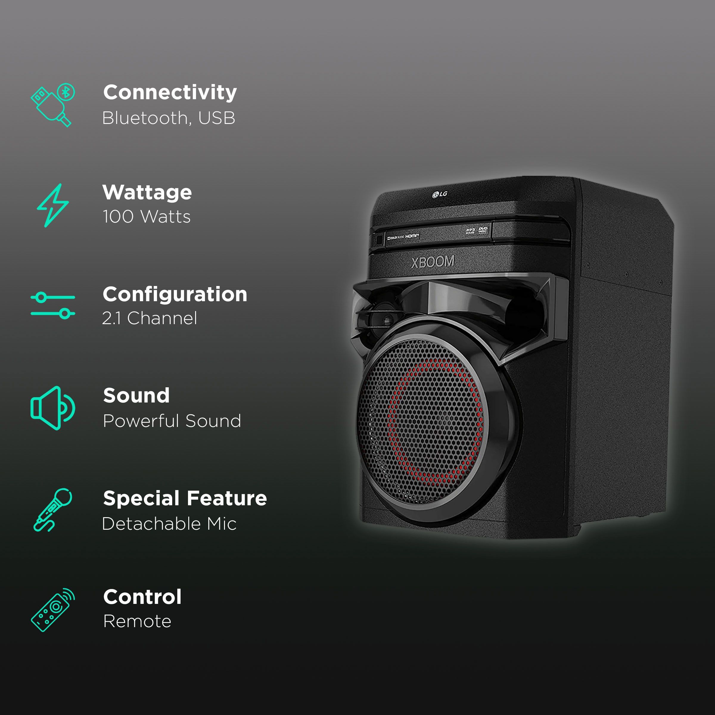 LG X-Boom 100W Bluetooth Party Speaker (Powerful Sound, 2.1 Channel, Black)_2