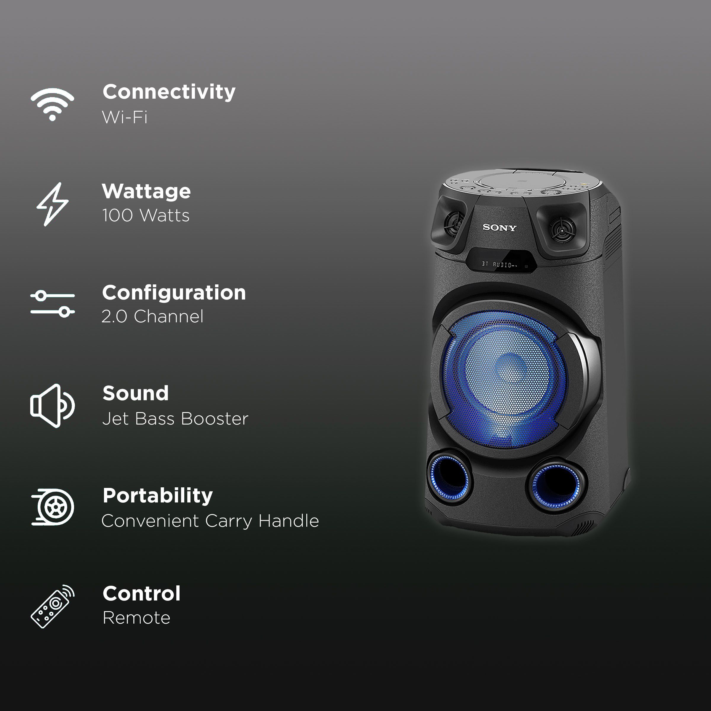 SONY 100W Bluetooth Party Speaker (Jet Bass Booster, 2.1 Channel, Black)_2