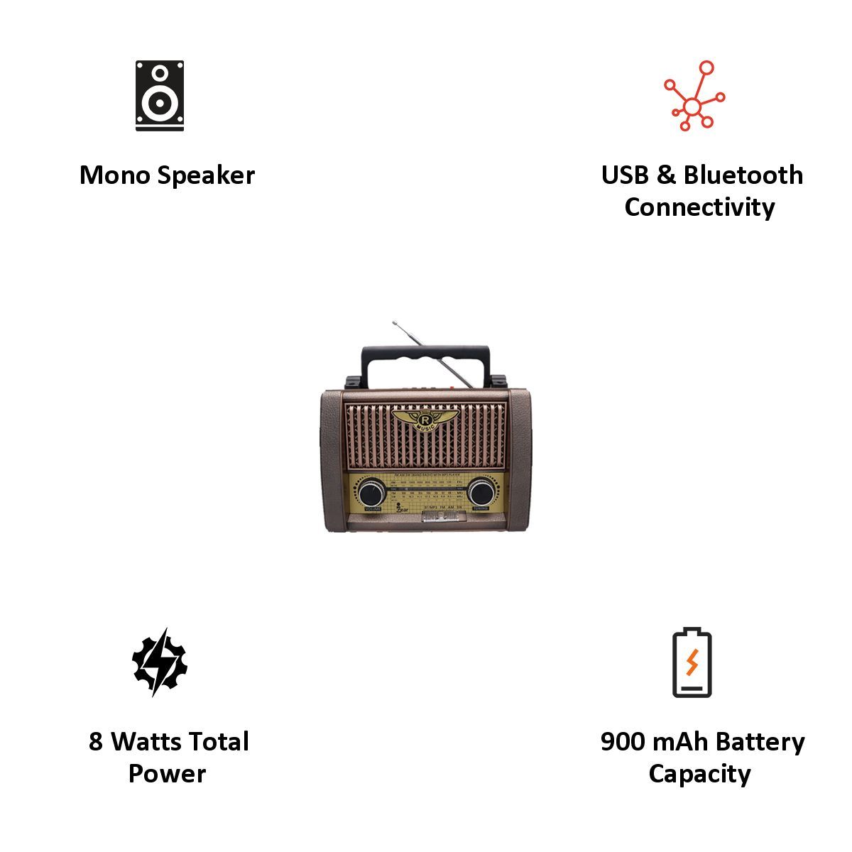 iGear Retro 8 Watts Radio Player (Bluetooth, iG-1111, Brown)_3