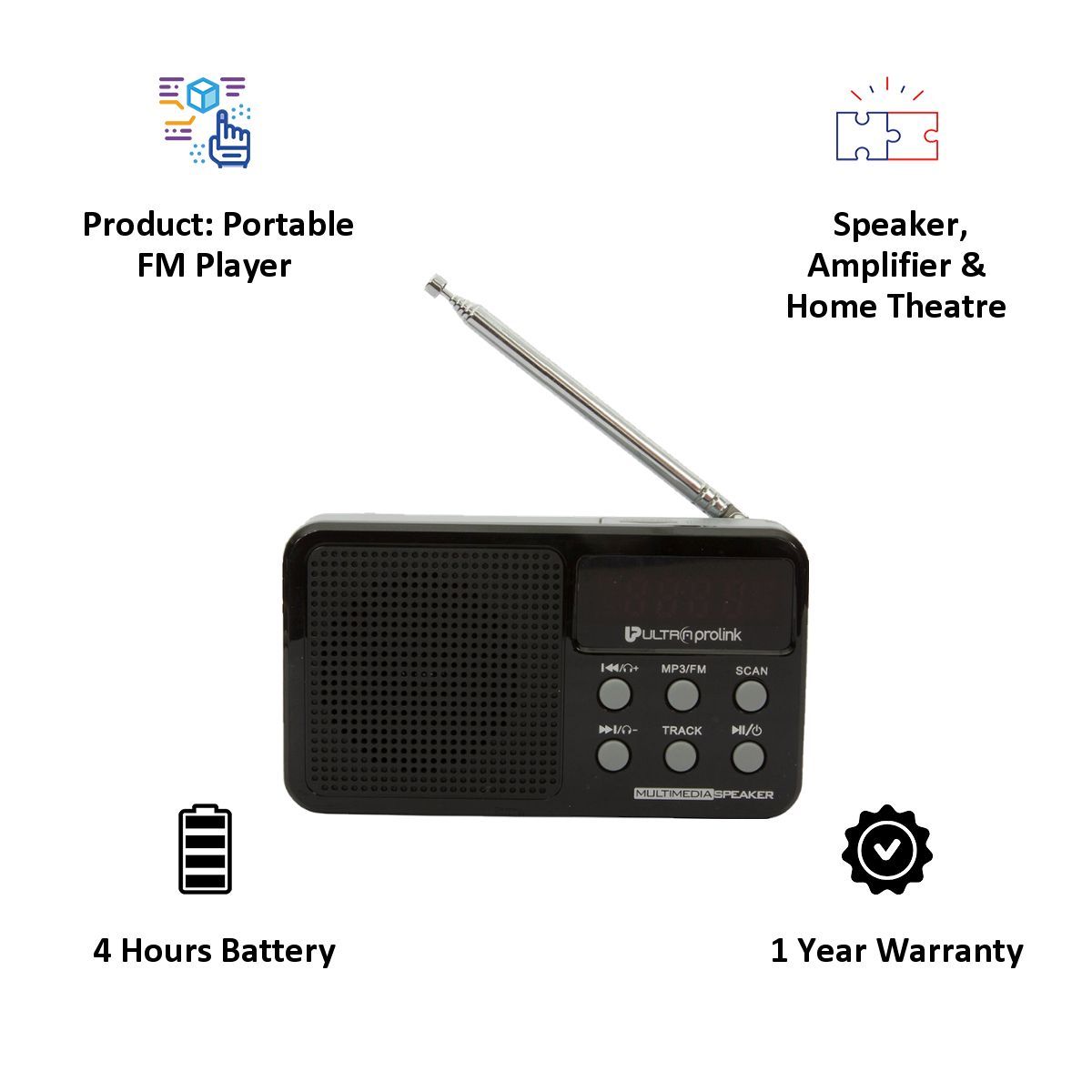 Ultraprolink Retro Vintage Micro SD Card MP3 Playable 3 Watts Classic Portable FM Radio Player (UM0017, Black)_4