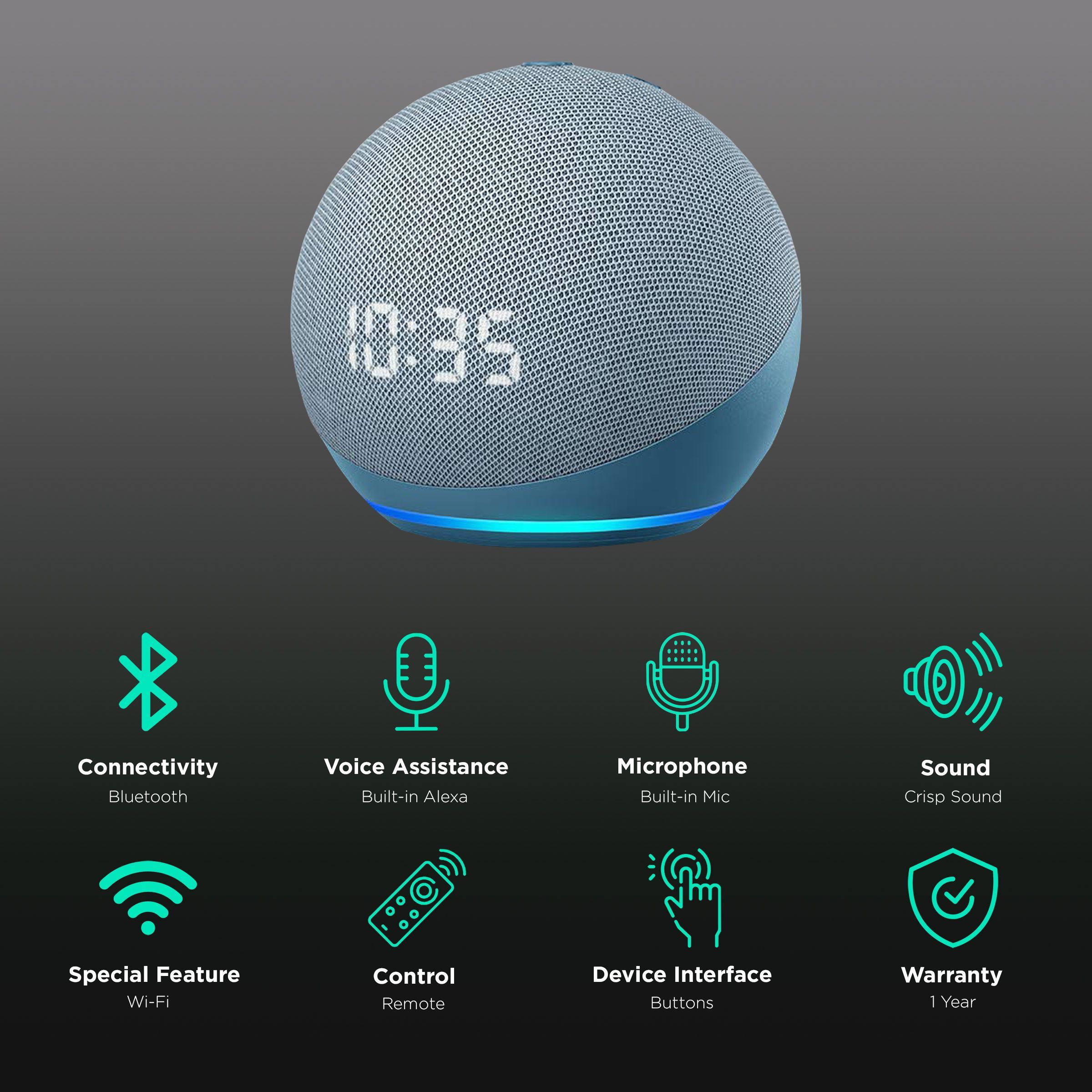 amazon Echo Dot (4th Gen) with Built-in Alexa Smart Wi-Fi Speaker (LED Display with Clock, Blue)_2