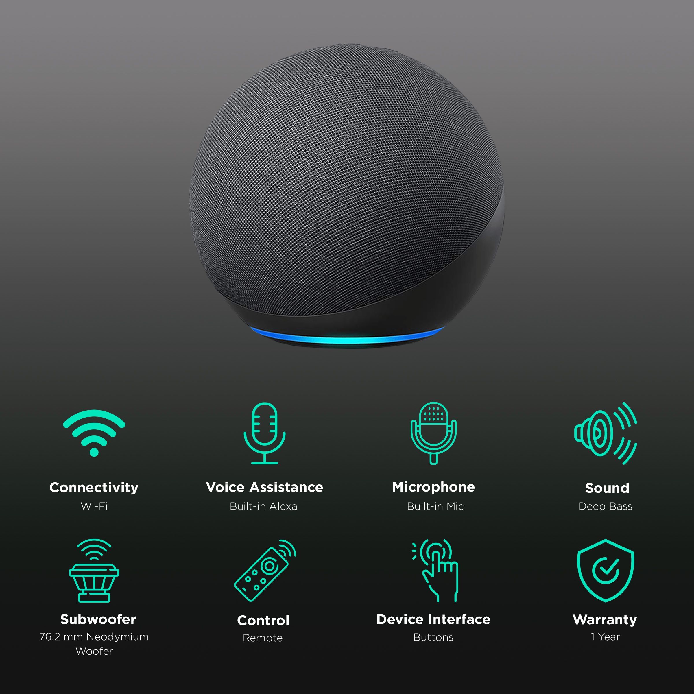 amazon Echo (4th Gen) with Built-in Alexa Smart Wi-Fi Speaker (Controls Smart Devices, Black)_2