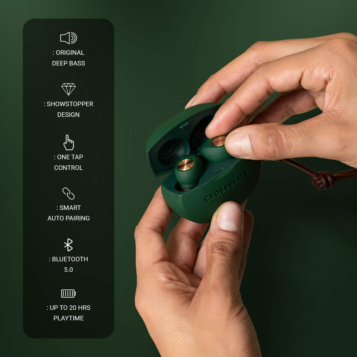 CROSSBEATS Pebble TWS Earbuds with Passive Noise Cancellation (IPX6 Water & Dust Resistant, Deep Bass Technology, Green) CROSSBEATS Pebble TWS Earbuds with Passive Noise Cancellation (IPX6 Water & Dust Resistant, Deep Bass Technology, Green)_5