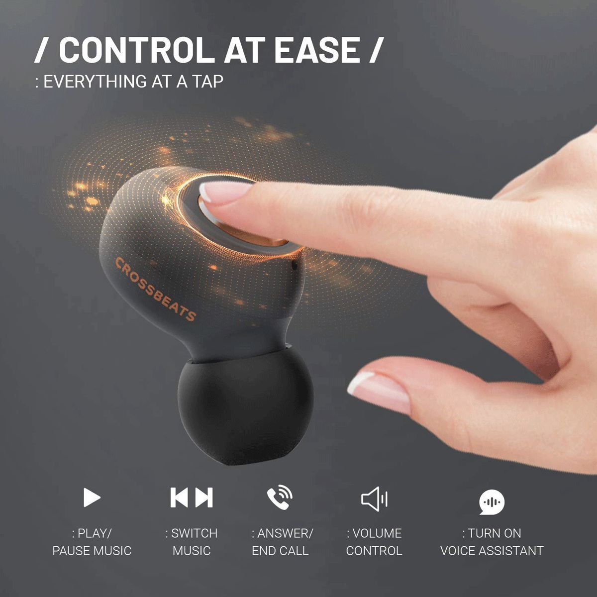 CROSSBEATS Pebble TWS Earbuds with Passive Noise Cancellation (IPX6 Water & Dust Resistant, Deep Bass Technology, Grey)_9