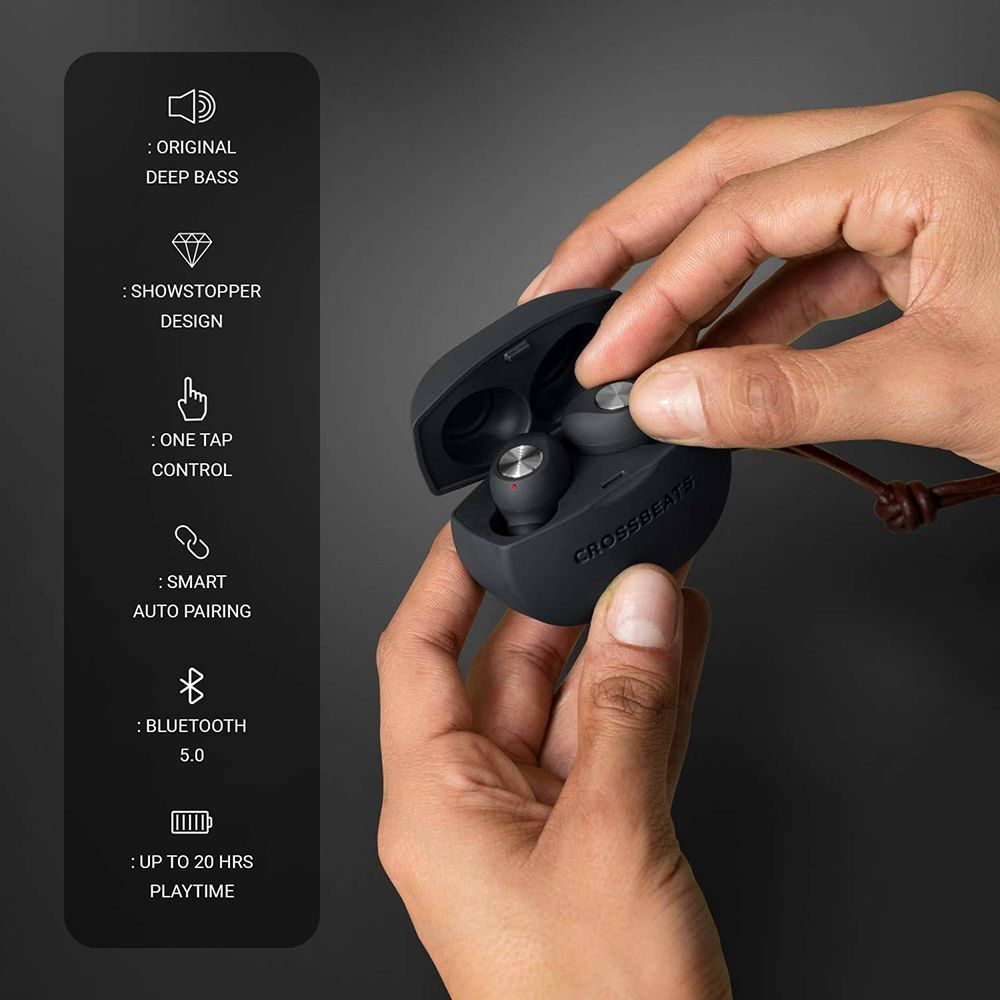 CROSSBEATS Pebble TWS Earbuds with Passive Noise Cancellation (IPX6 Water & Dust Resistant, Deep Bass Technology, Grey)_3