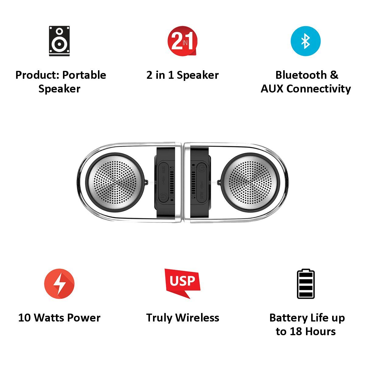 CROSSBEATS Dynamite 10W Portable Bluetooth Speaker (IPX4 Splashproof, Rich 3D Sound, 2.0 Channel, Silver)_3