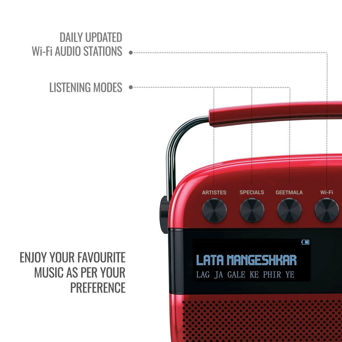 SAREGAMA Carvaan Karaoke 10W Portable Bluetooth Speaker (1000 Pre Loaded Karaoke Tracks, Stereo Channel, Red)_8