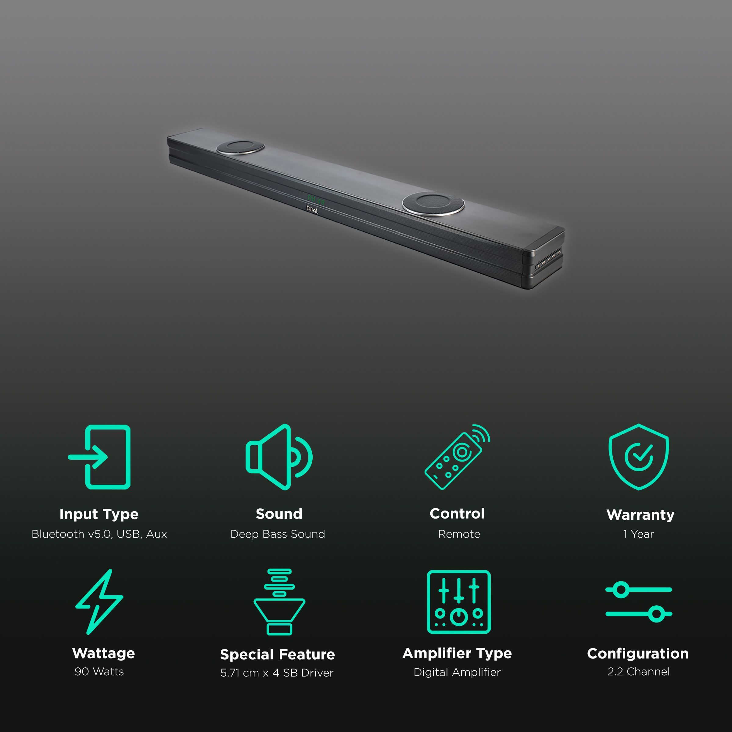 boAt Aavante Bar 1198 90W Bluetooth Soundbar with Remote (Surround Sound, 2.2 Channel, Premium Black)_2