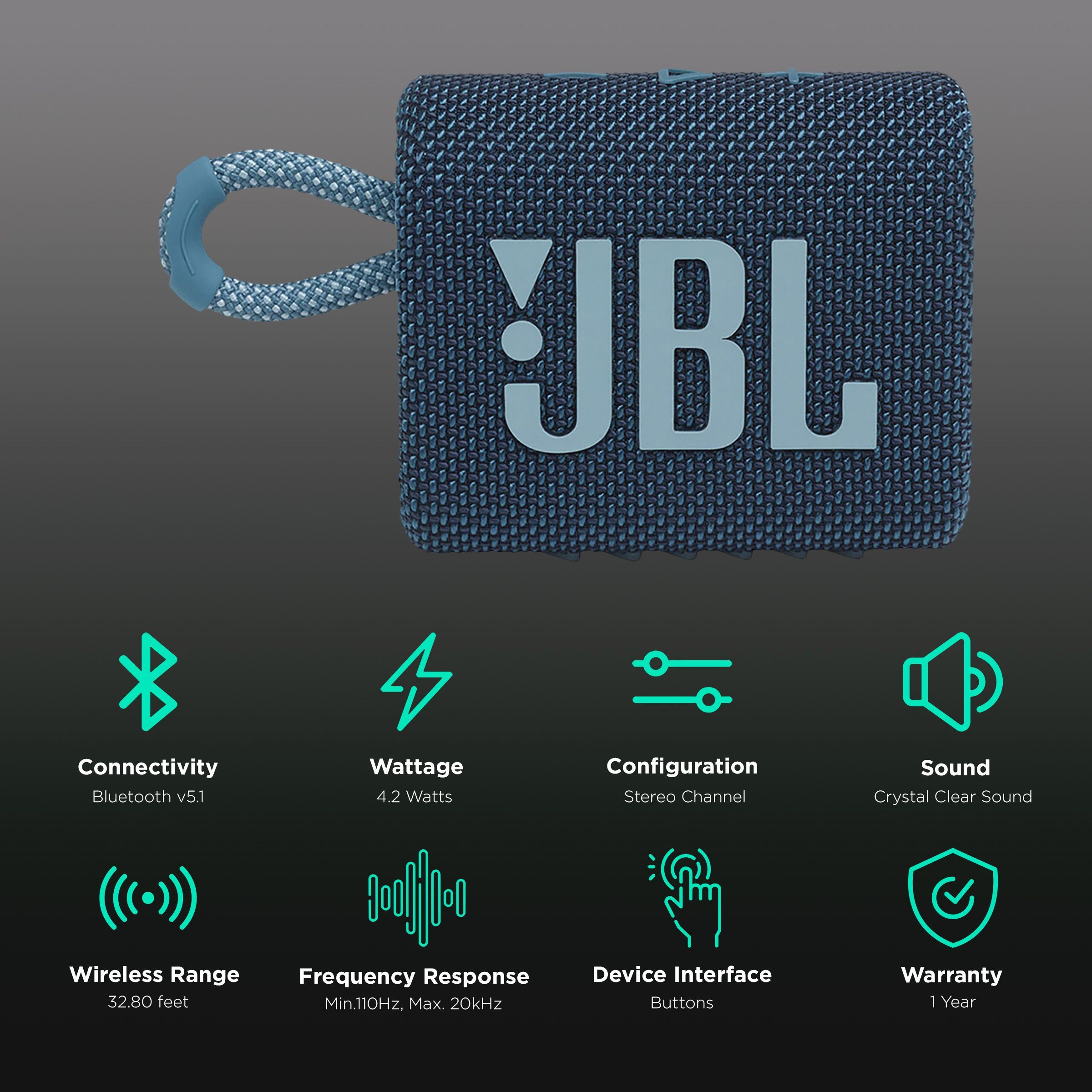 JBL Go 3 4.2W Portable Bluetooth Speaker (IP67 Waterproof, IP67 Dustproof, Blue)_2