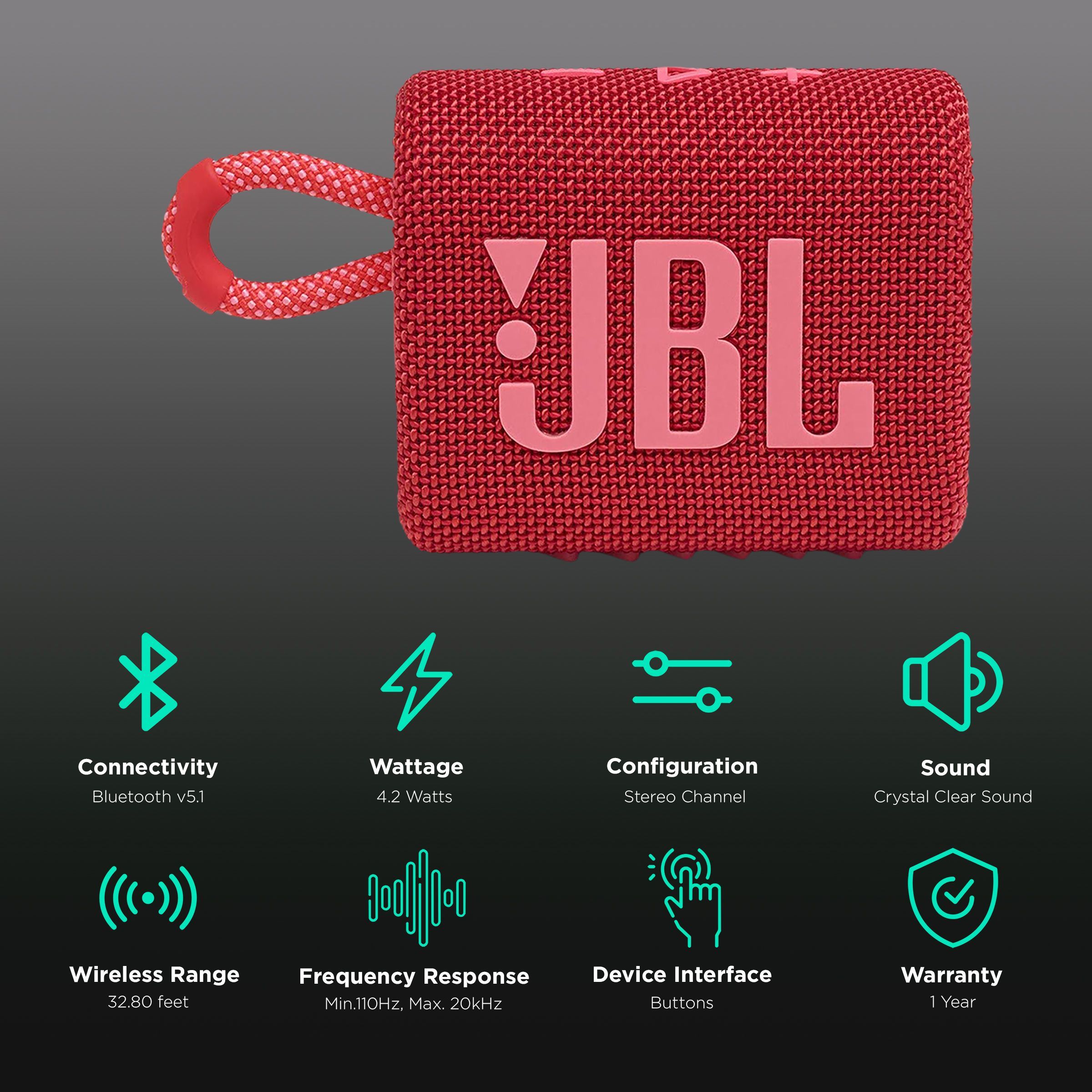 JBL Go 3 4.2W Portable Bluetooth Speaker (IP67 Waterproof, IP67 Dustproof, Red)_2