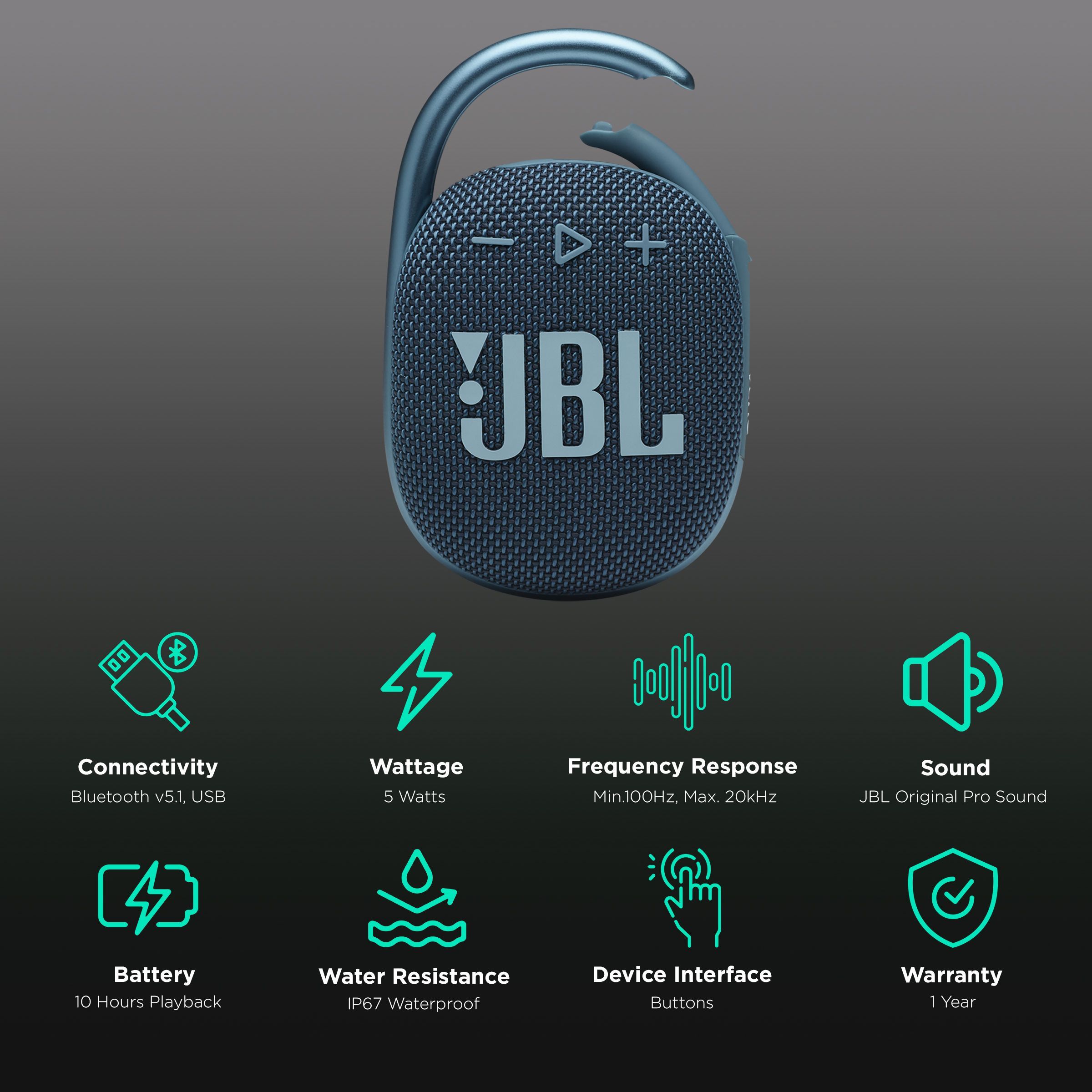 JBL Clip 4 5W Portable Bluetooth Speaker (IP67 Waterproof, 10 Hours Playtime, Blue)_2