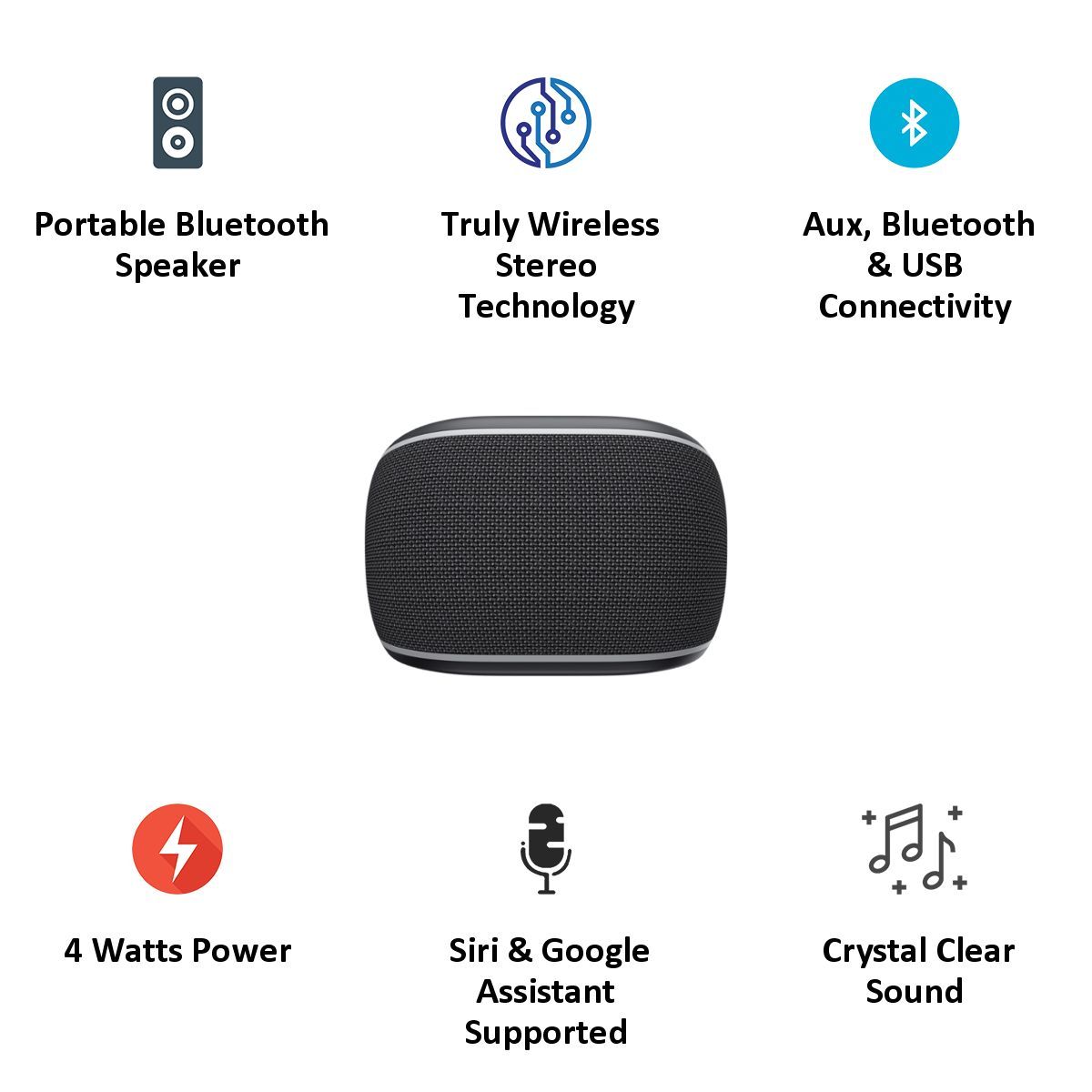 LUMIFORD GoMusic 4W Portable Bluetooth Speaker (IPX4 Water Resistant, Voice Assistance, 3.1 Channel, Black)_3