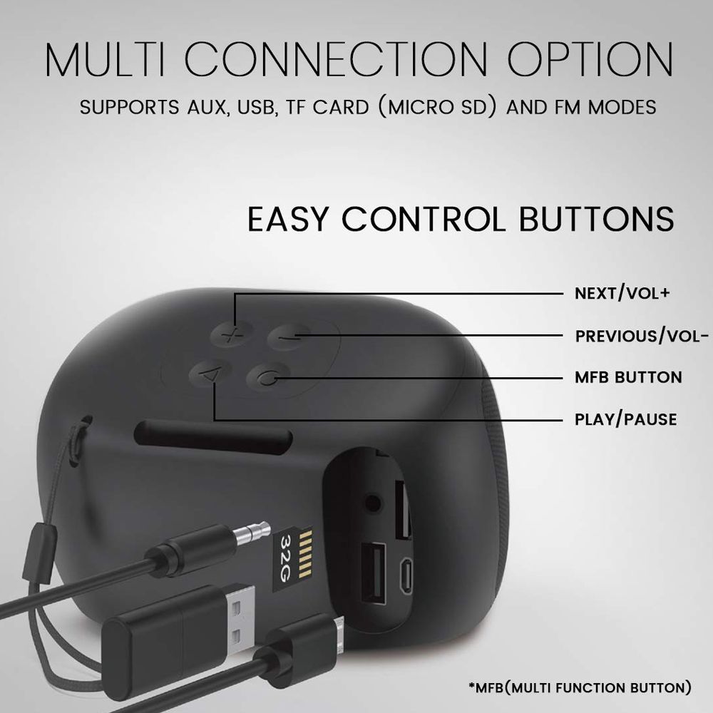 LUMIFORD GoMusic 4W Portable Bluetooth Speaker (IPX4 Water Resistant, Voice Assistance, 3.1 Channel, Black)_6