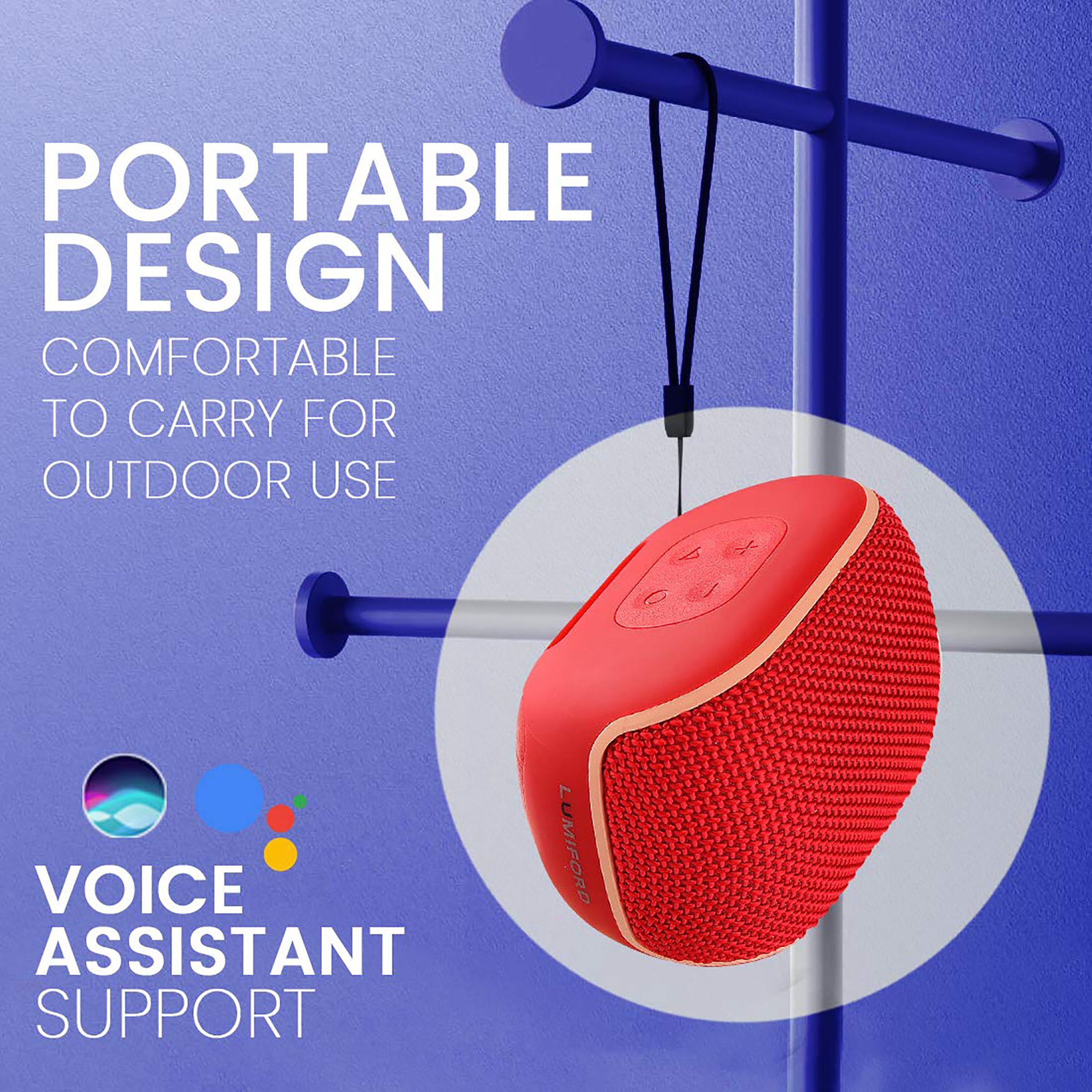 LUMIFORD GoMusic 4W Portable Bluetooth Speaker (IPX4 Water Resistant, Voice Assistance, 3.1 Channel, Red)_8
