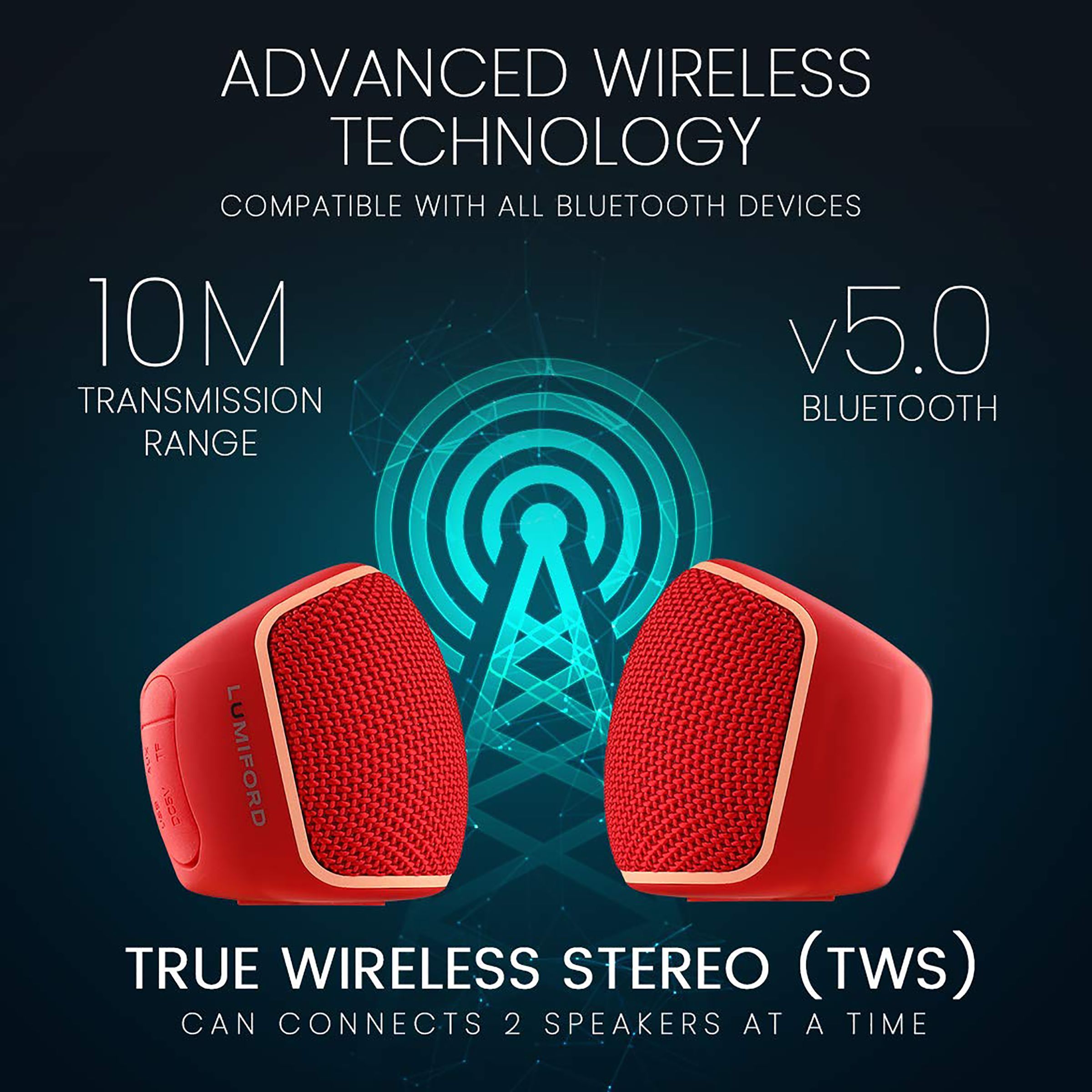 LUMIFORD GoMusic 4W Portable Bluetooth Speaker (IPX4 Water Resistant, Voice Assistance, 3.1 Channel, Red)_9