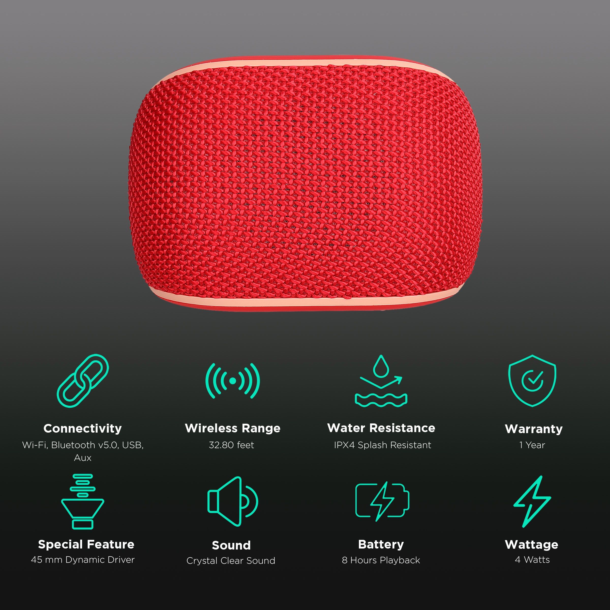 LUMIFORD GoMusic 4W Portable Bluetooth Speaker (IPX4 Water Resistant, Voice Assistance, 3.1 Channel, Red)_2