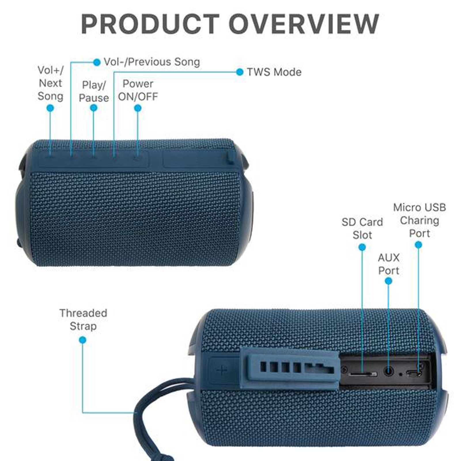 Ambrane BT-83 10 Watts Portable Bluetooth Speaker (TWS Technology, Blue) Ambrane BT-83 10 Watts Portable Bluetooth Speaker (TWS Technology, Blue)_4