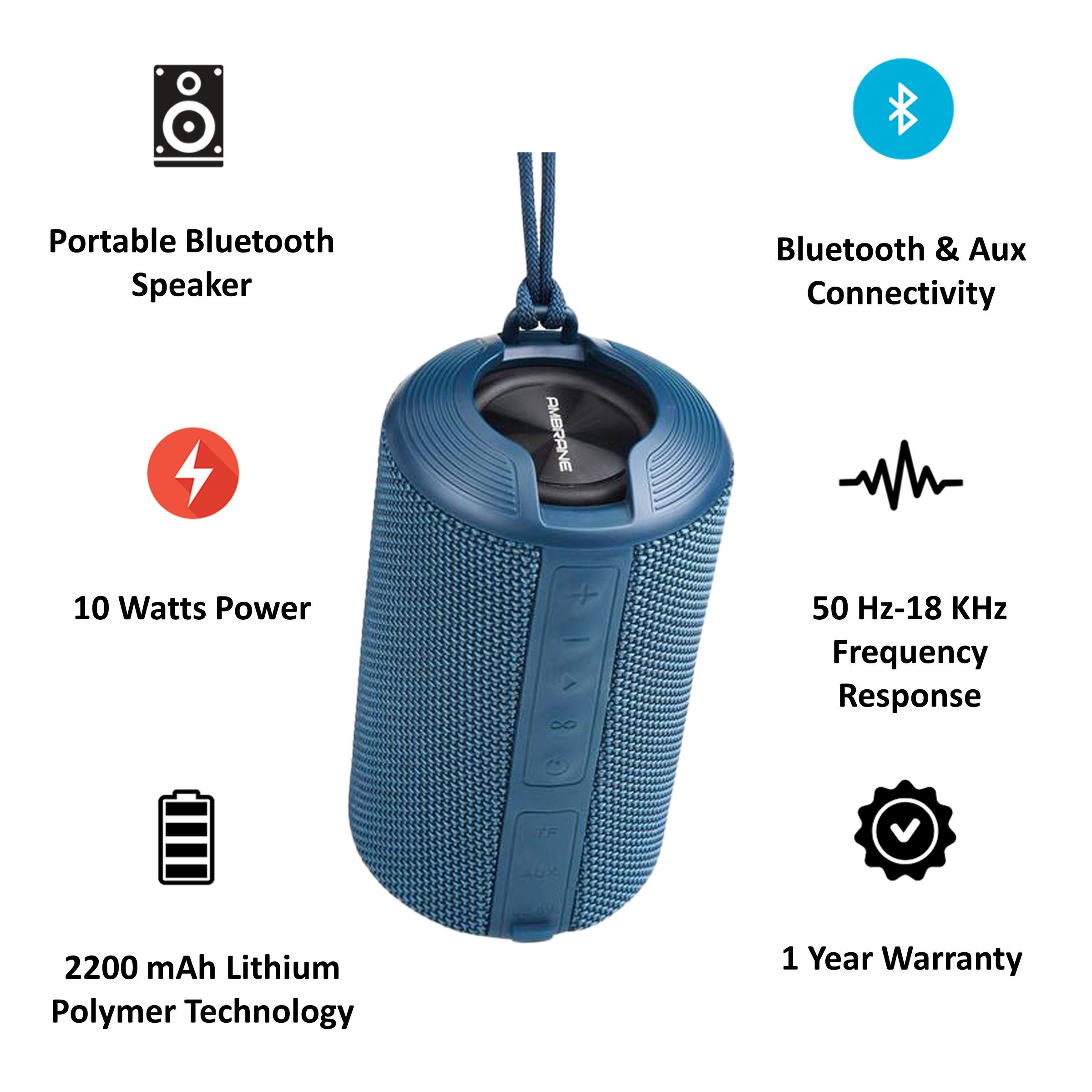 Ambrane BT-83 10 Watts Portable Bluetooth Speaker (TWS Technology, Blue) Ambrane BT-83 10 Watts Portable Bluetooth Speaker (TWS Technology, Blue)_3