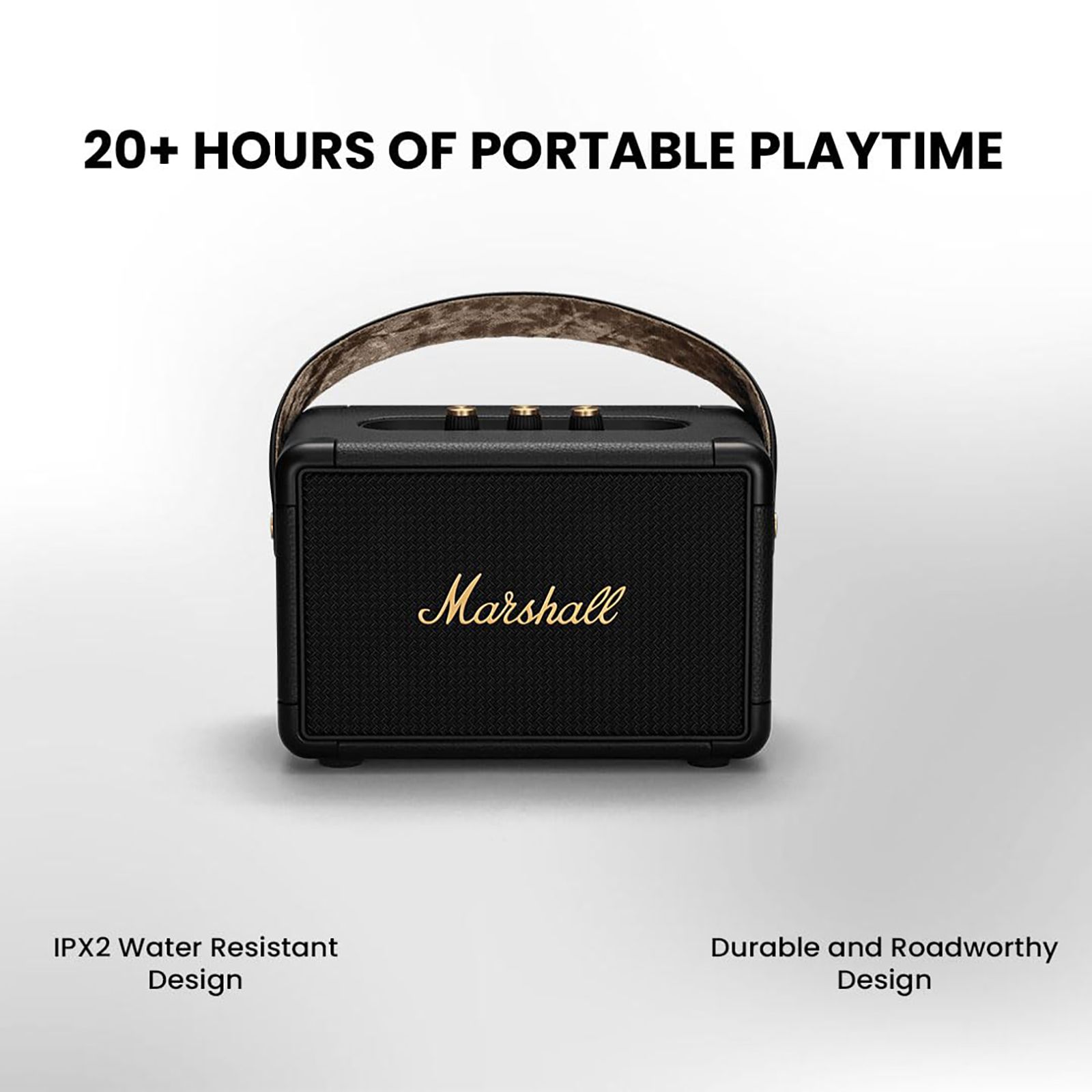 Marshall Kilburn II 36W Portable Bluetooth Speaker (IPX2 Water Resistant, Carrying Strap, Stereo Channel, Black & Brass)_16