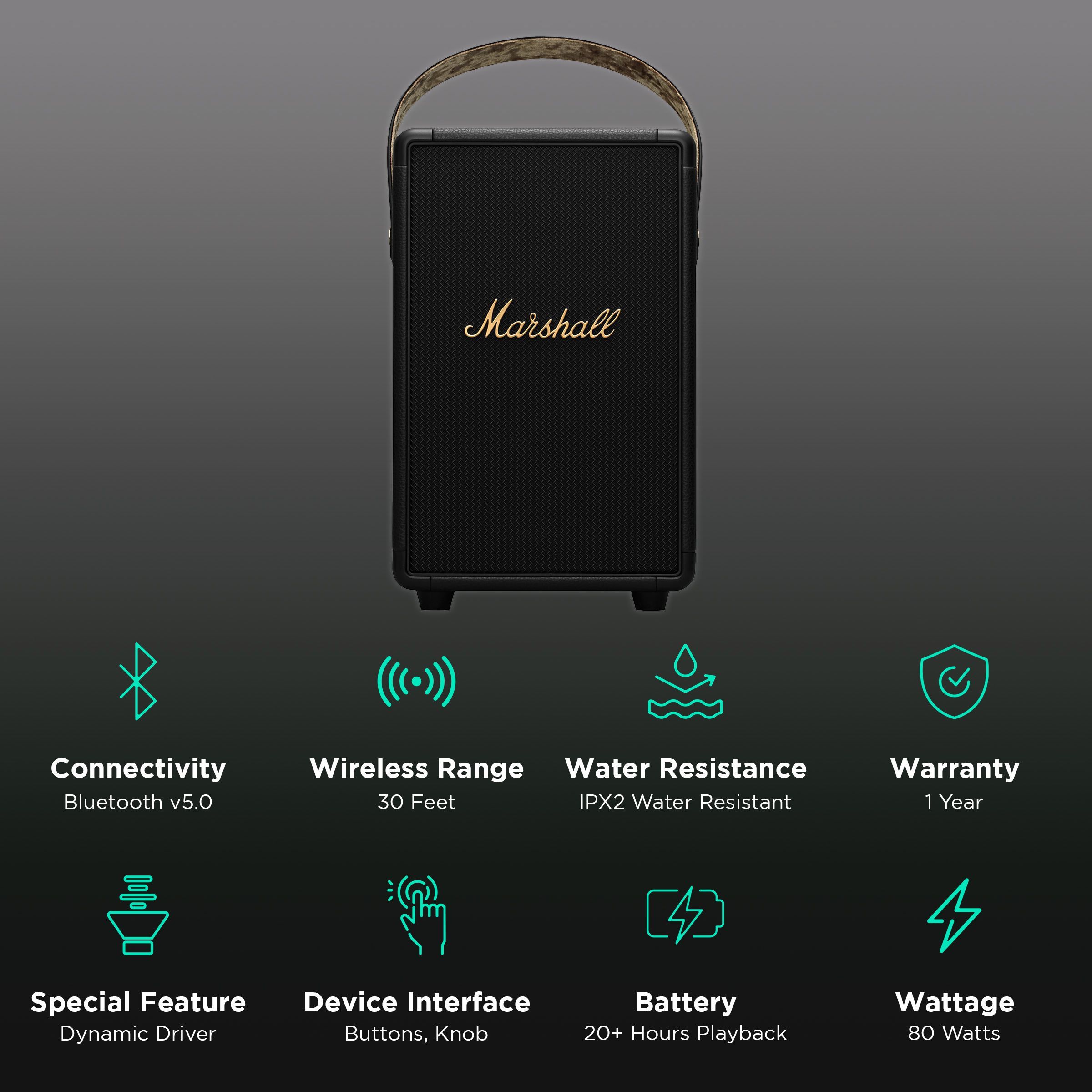 Marshall Tufton 80W Portable Bluetooth Speaker (IPX2 Water Resistant, Multi Directional Sound, Stereo Channel, Black & Brass)_2