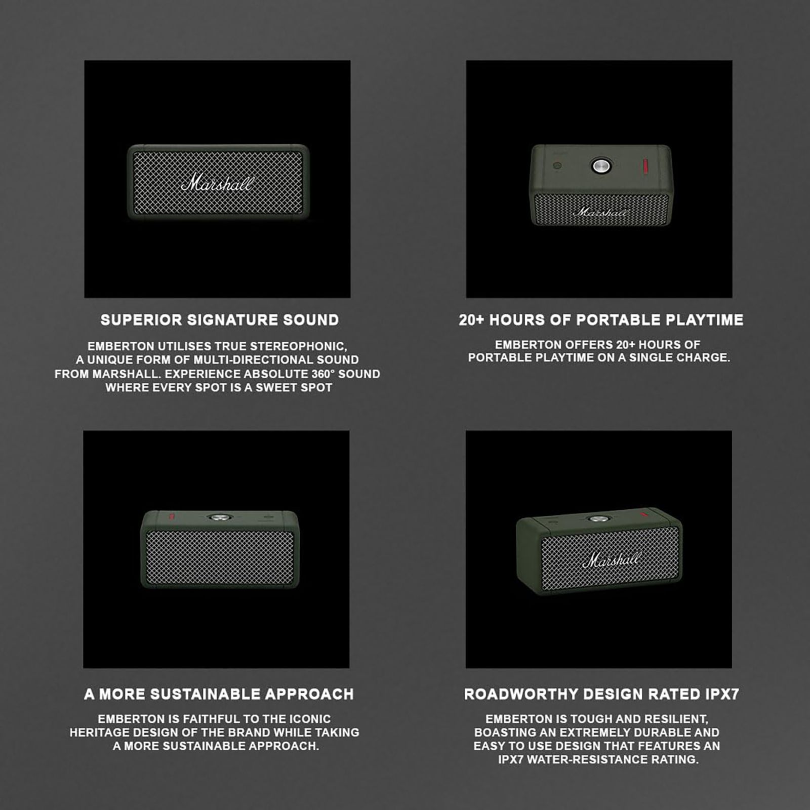 Marshall Emberton 20W Portable Bluetooth Speaker (IPX7 Water Resistant, Superior Signature Sound, Stereo Channel, Forest)_15