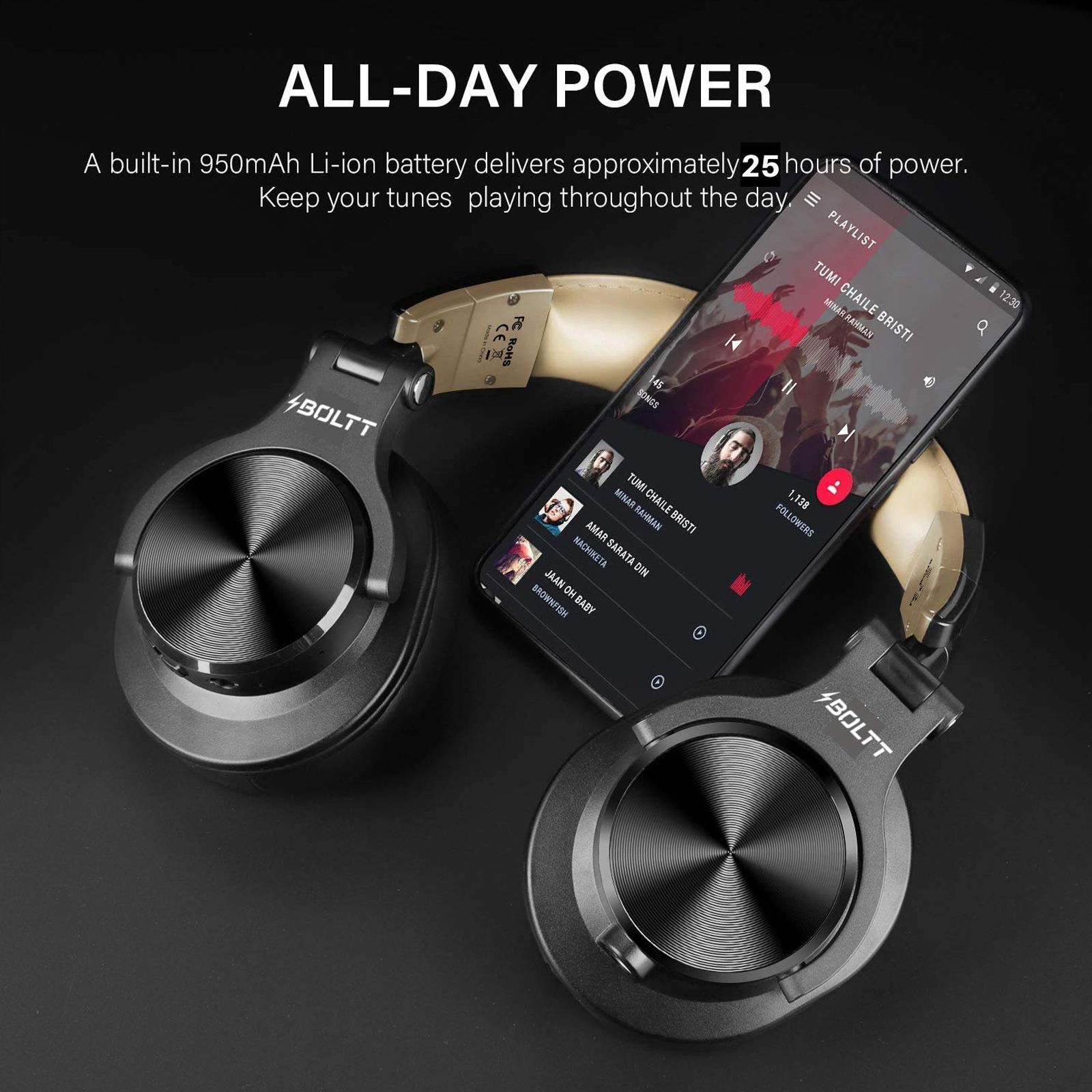 Fire-Boltt Blast BH1400 Bluetooth Headphone with Mic ( Thumping Bass, Over Ear, Black) Fire-Boltt Blast BH1400 Bluetooth Headphone with Mic ( Thumping Bass, Over Ear, Black)_3