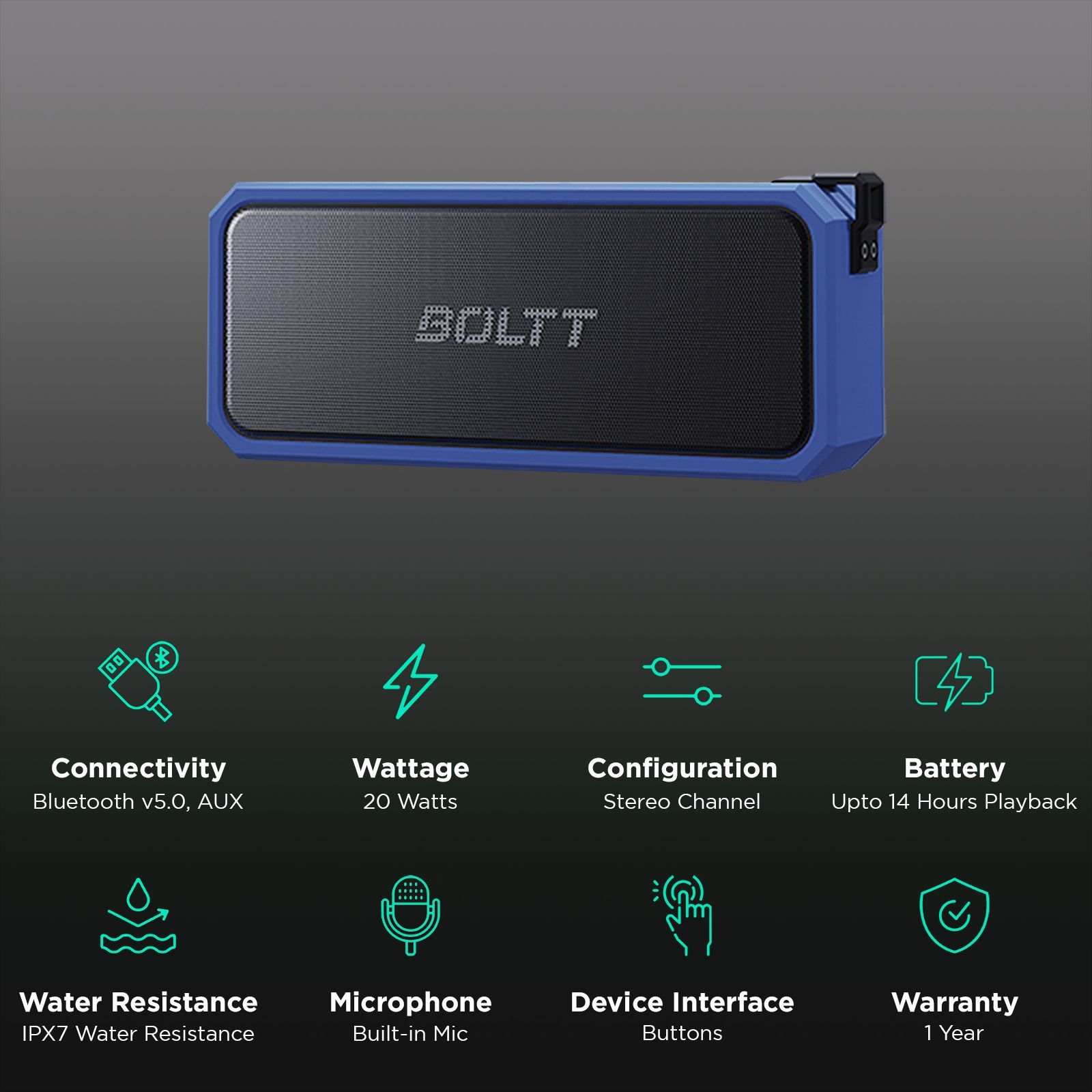 FIRE-BOLTT Xplode 1300 20W Portable Bluetooth Speaker (IPX7 Waterproof, Twin Subwoofers, Stereo Chanel, Blue)_3