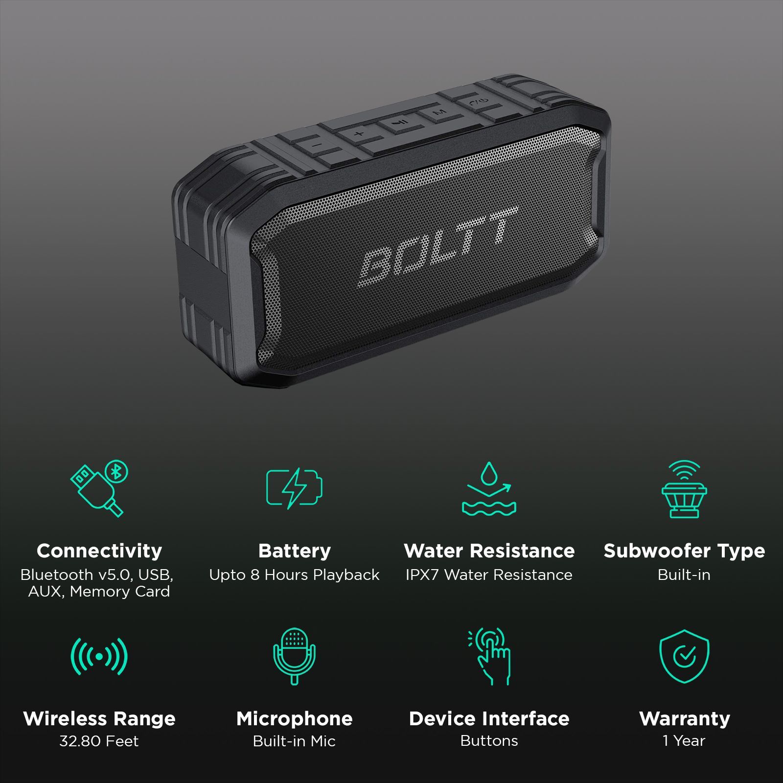 FIRE-BOLTT Xplode 1500 3W Portable Bluetooth Speaker (IPX7 Waterproof, 360 Degree Surround Sound, Stereo Chanel, Black)_3