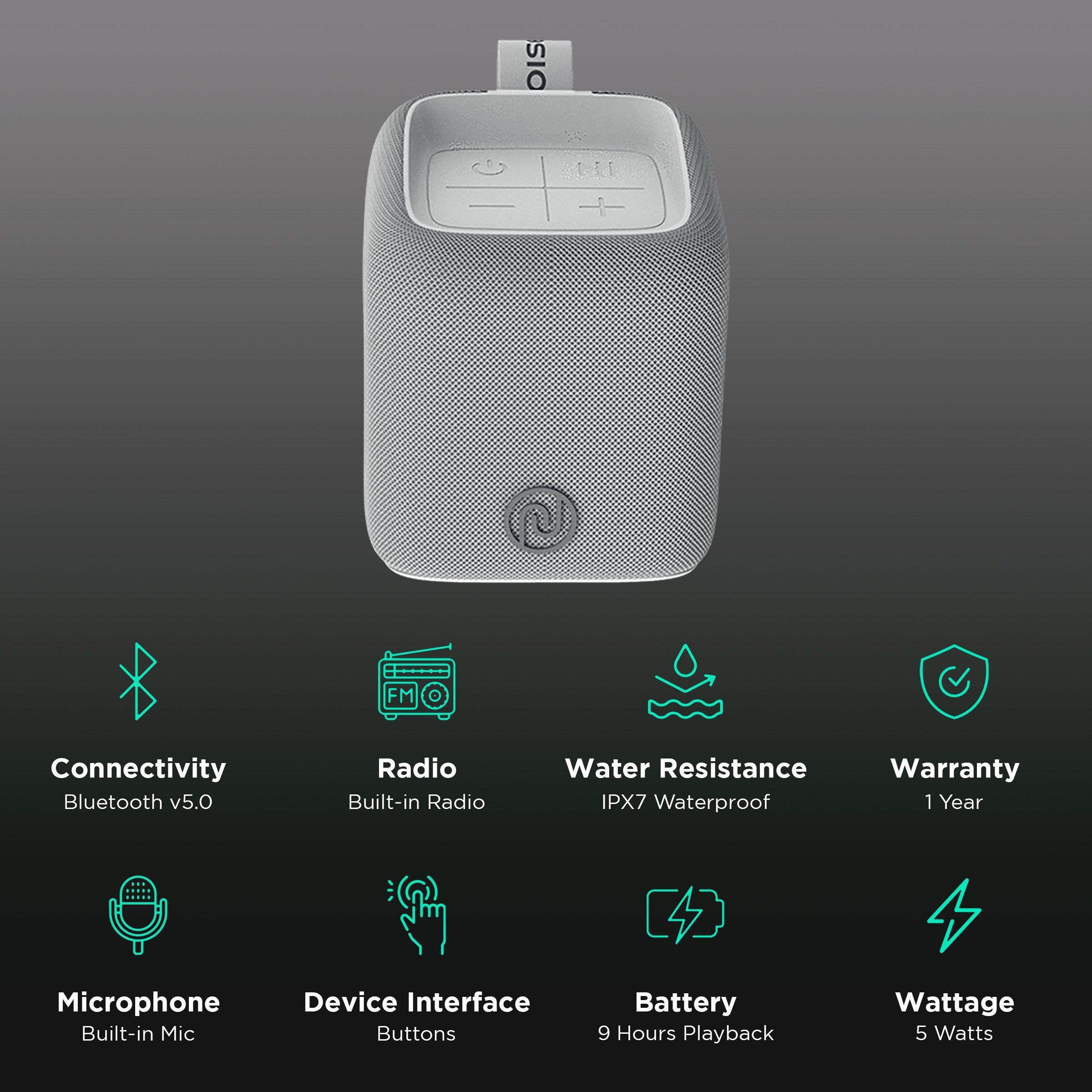 noise Vibe 5W Portable Bluetooth Speaker (IPX7 Waterproof, In-Built Call Function, Mono Channel, Stone Grey)_2