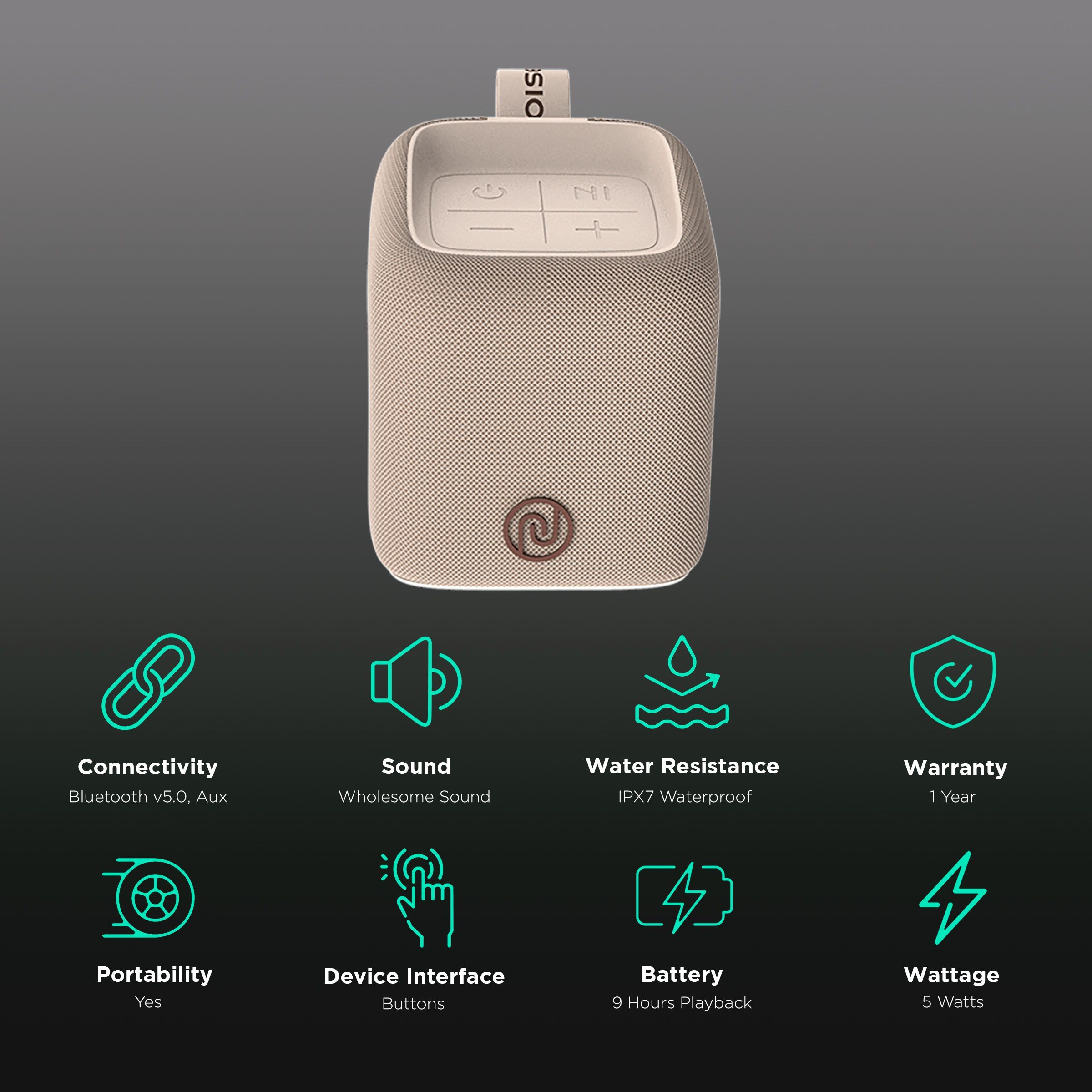 noise Vibe 5W Portable Bluetooth Speaker (IPX7 Waterproof, In-Built Call Function, Mono Channel, Rose Beige)_2