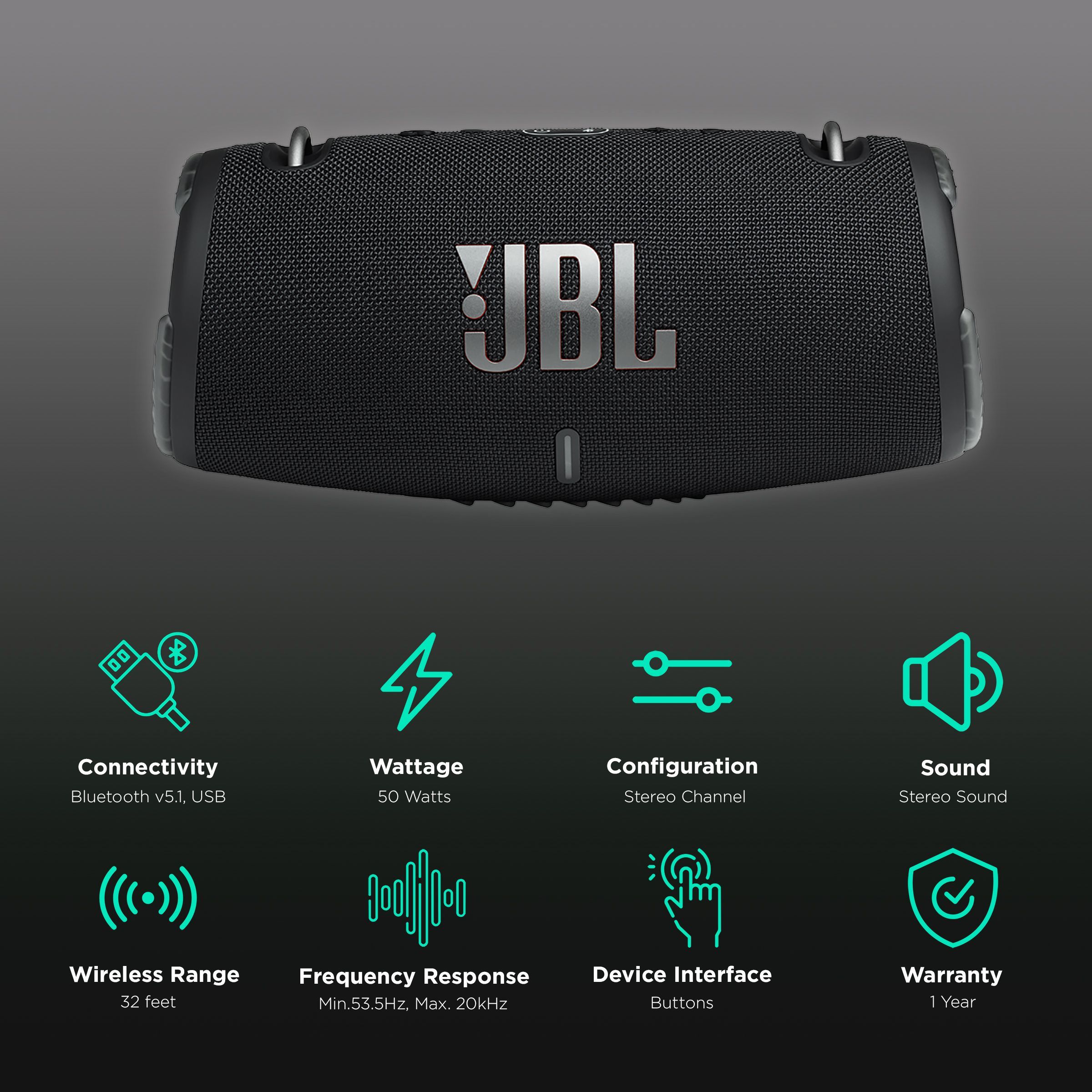 JBL Xtreme 3 50W Portable Bluetooth Speaker (IP67 Water Resistant, Built-in Powerbank, 5.1 Channel, Black)_2