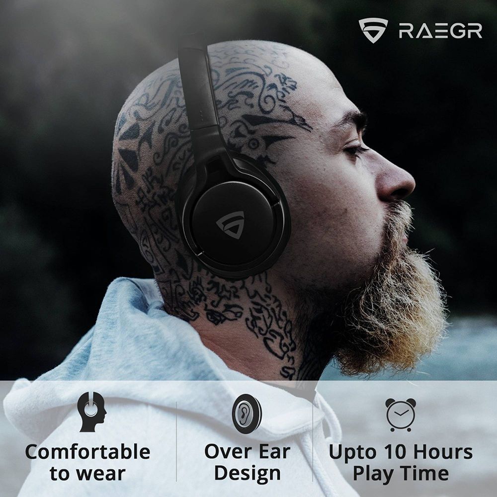 RAEGR AirBeats 500 RG10067 Bluetooth Headphone with Mic (10 Hours Playback, Over Ear, Black & Green)_5