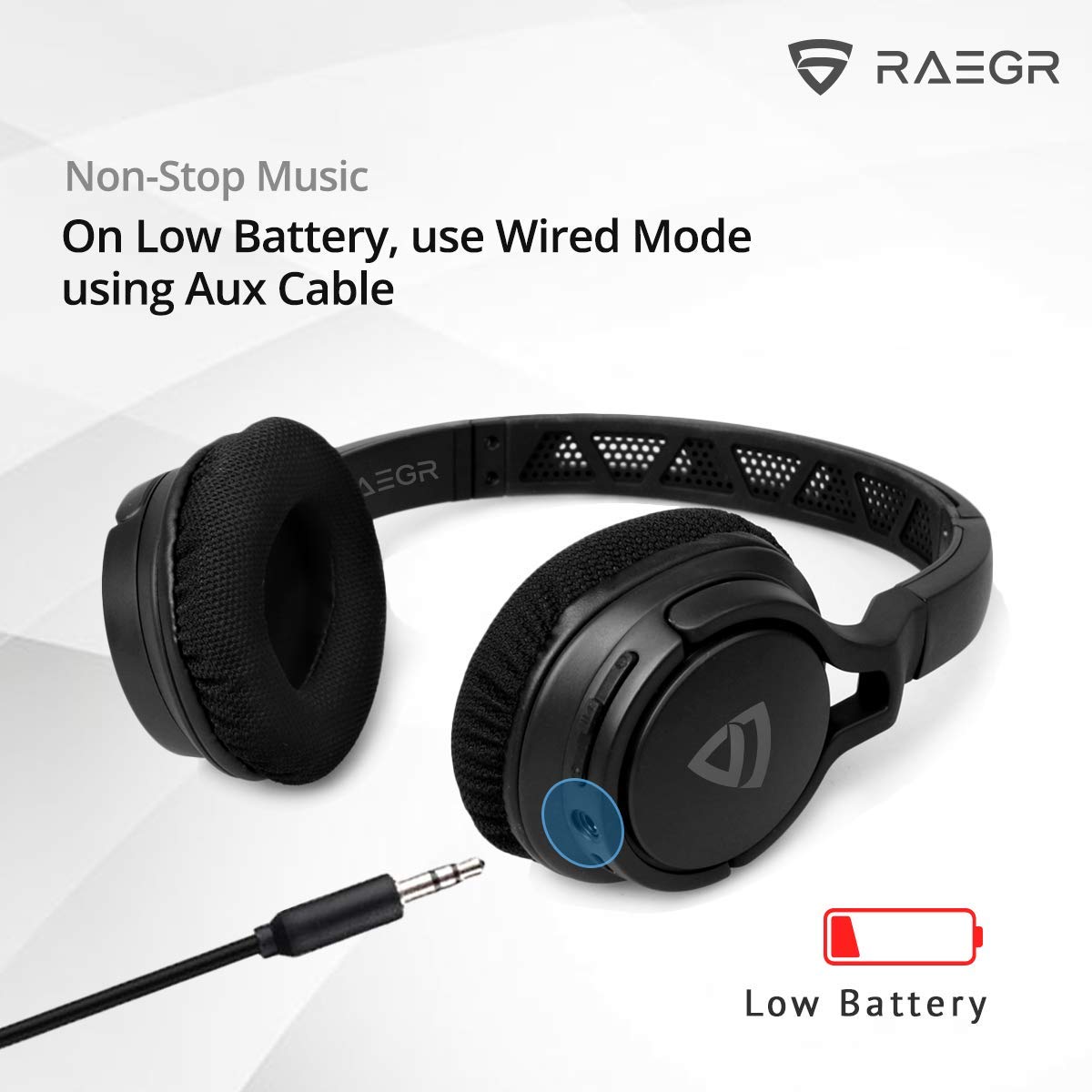 RAEGR AirBeats 500 RG10067 Bluetooth Headphone with Mic (10 Hours Playback, Over Ear, Black & Green)_7