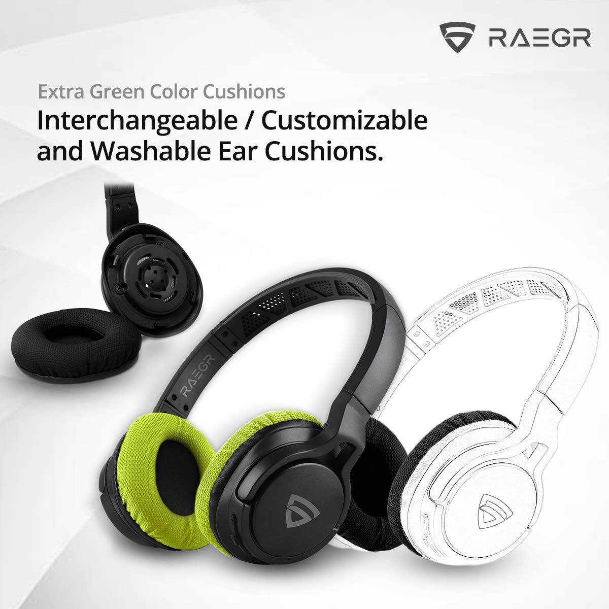RAEGR AirBeats 500 RG10067 Bluetooth Headphone with Mic (10 Hours Playback, Over Ear, Black & Green)_9