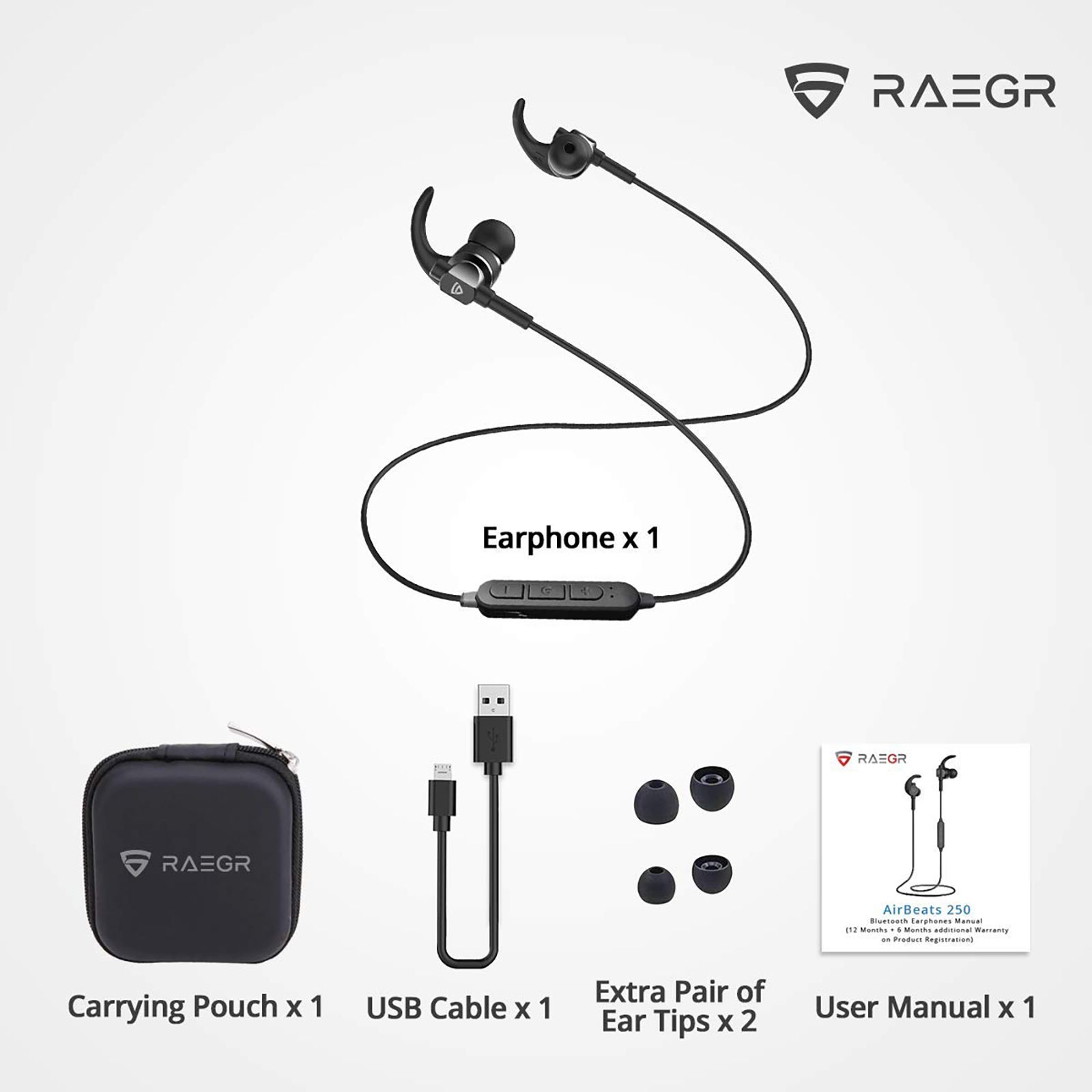 RAEGR AirBeats 250 RG10092 Neckband with Passive Noise Cancellation (IPX4 Splash & Waterproof, Bass Rich Sound, Black)_8