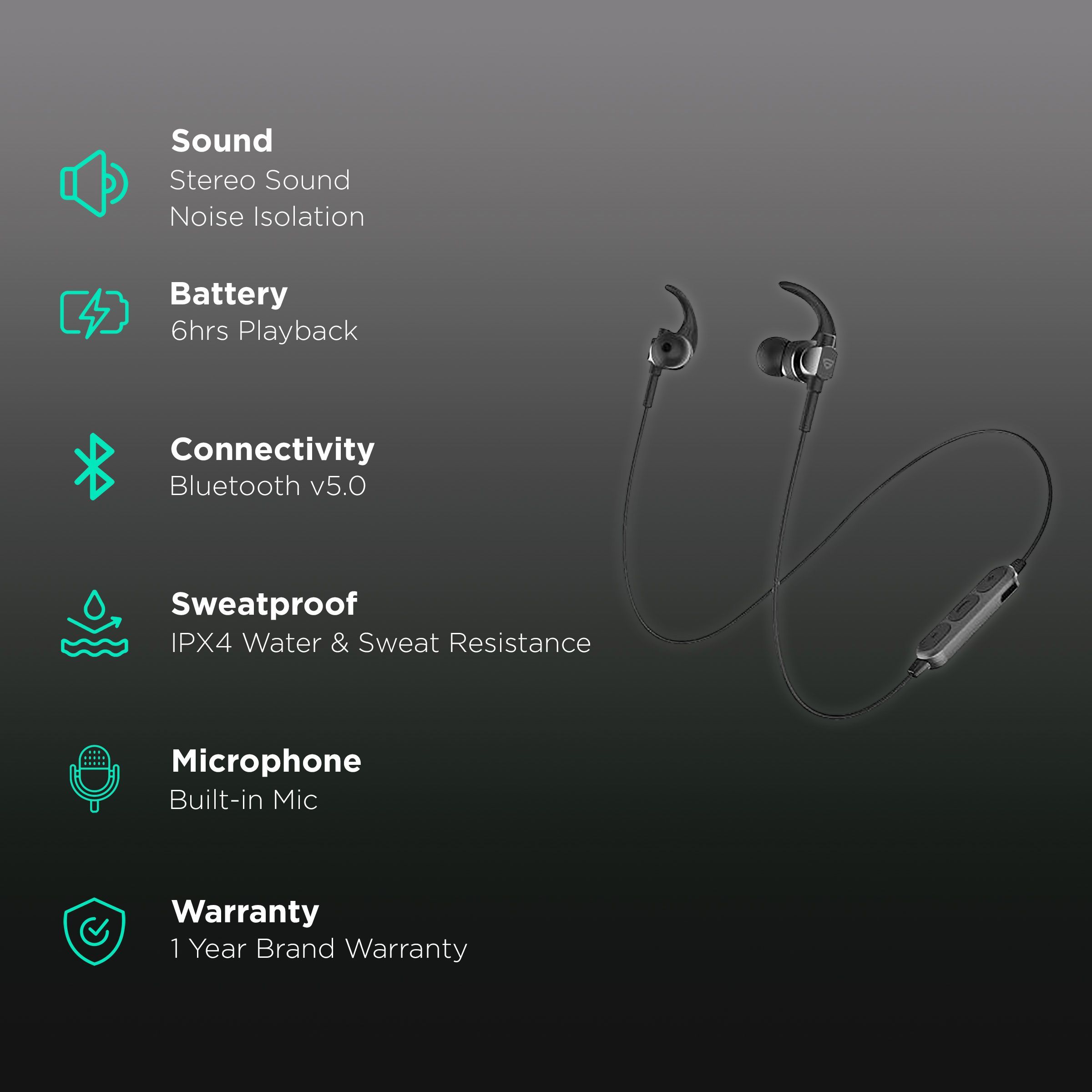 RAEGR AirBeats 250 RG10092 Neckband with Passive Noise Cancellation (IPX4 Splash & Waterproof, Bass Rich Sound, Black)_2