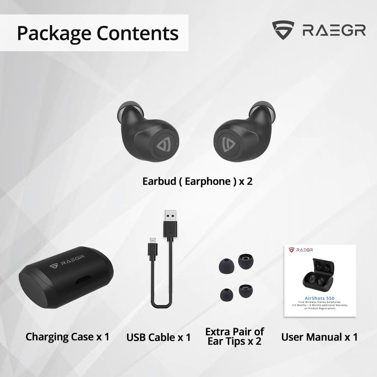 RAEGR AirShots 550 RG10110 TWS Earbuds with Passive Noise Cancellation (IPX4 Water Resistant, Bass Boost Technology, Black)_6
