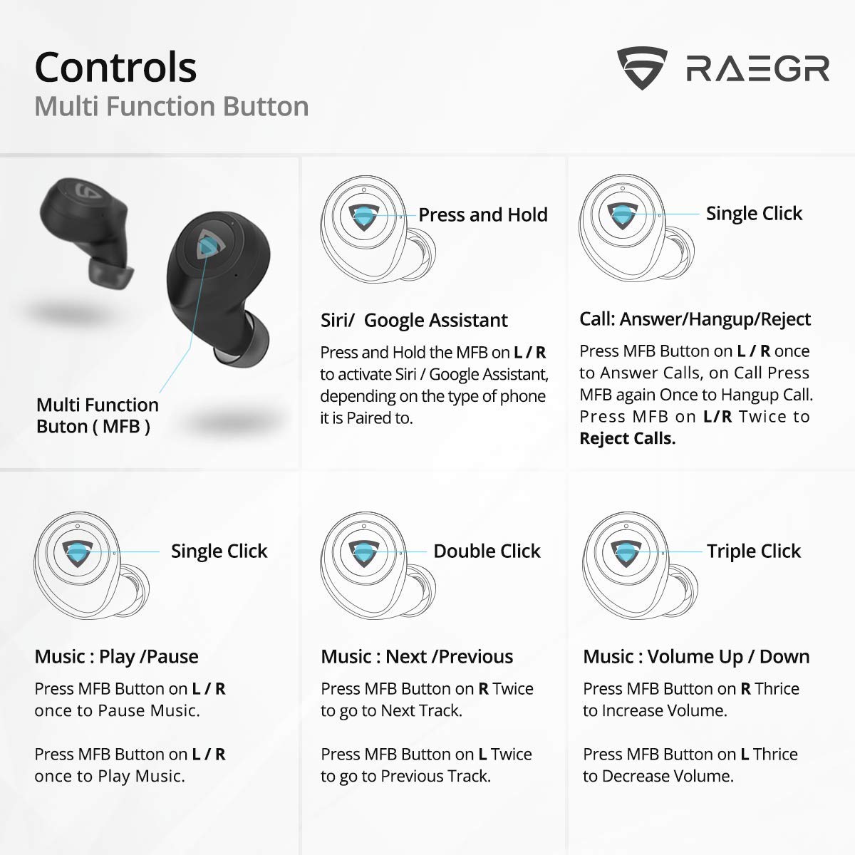 RAEGR AirShots 550 RG10110 TWS Earbuds with Passive Noise Cancellation (IPX4 Water Resistant, Bass Boost Technology, Black)_8