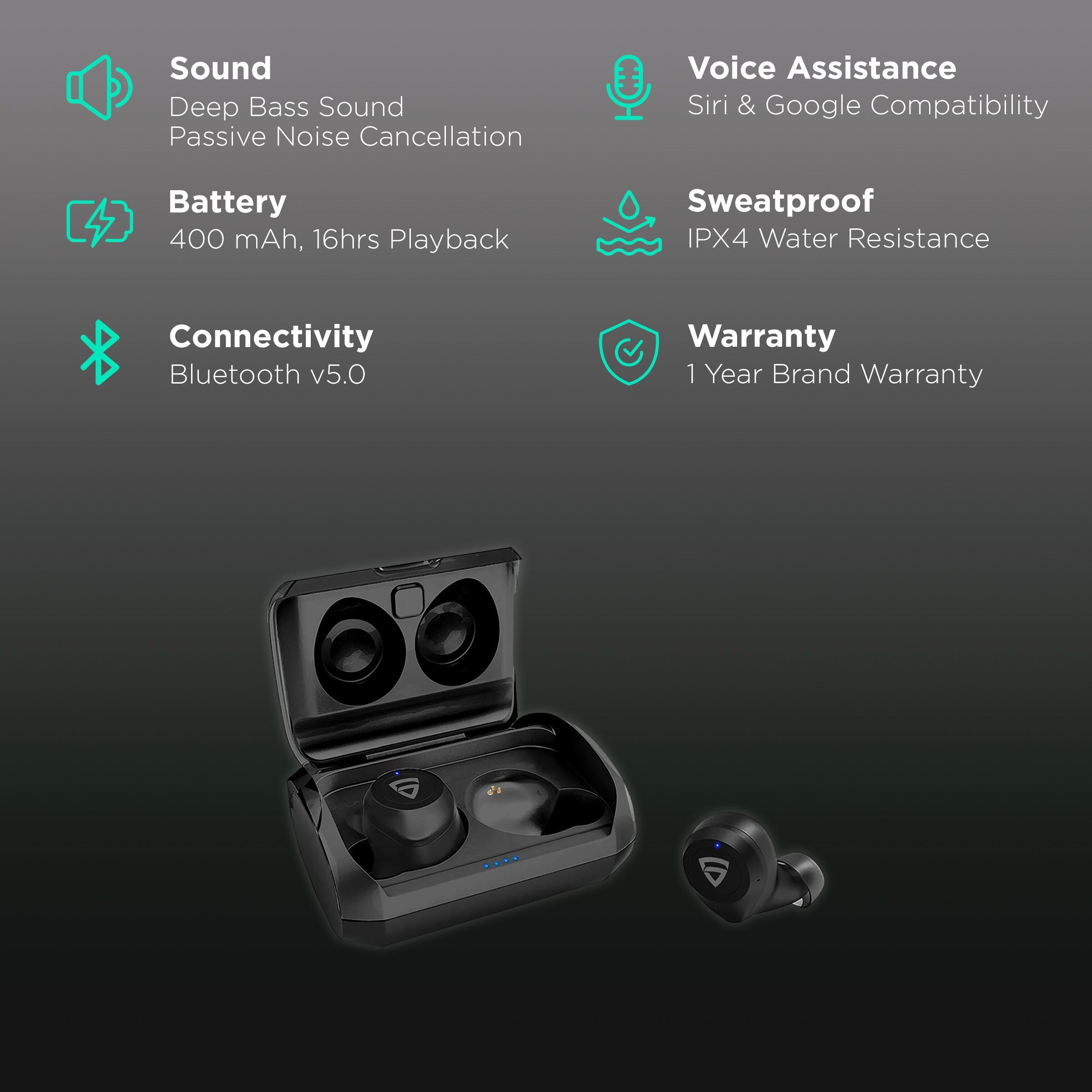 RAEGR AirShots 550 RG10110 TWS Earbuds with Passive Noise Cancellation (IPX4 Water Resistant, Bass Boost Technology, Black)_2