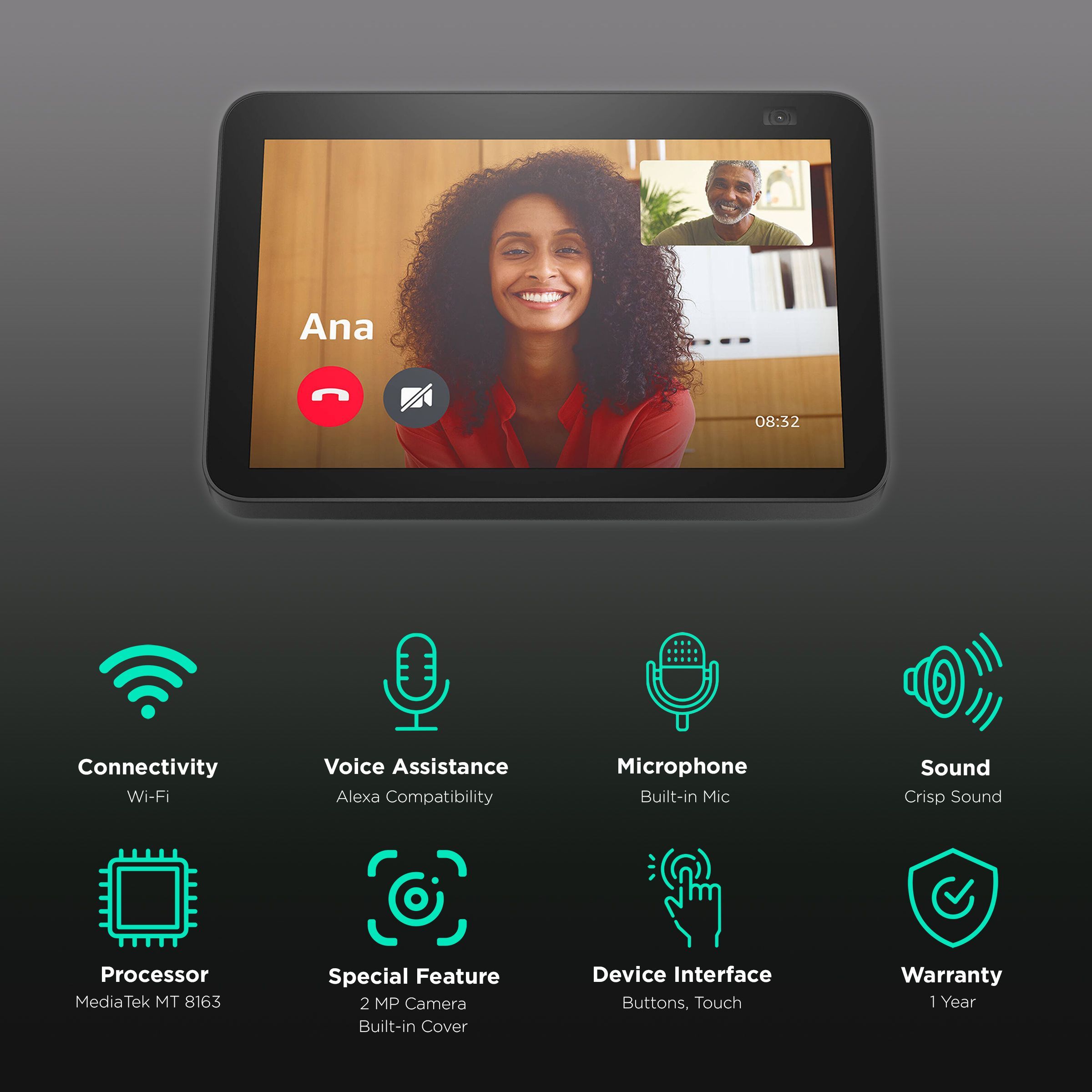 amazon Echo Show 5 (2nd Gen) with Alexa Compatible Smart Wi-Fi Speaker (5.5 Inches Touch Screen Display, Black)_2