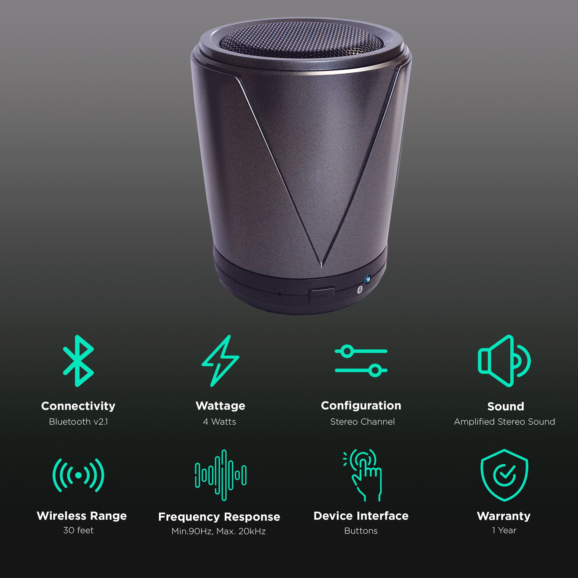 AT&T Hot Joe 4W Portable Bluetooth Speaker (LED Display, 2.1 Channel, Grey)_2